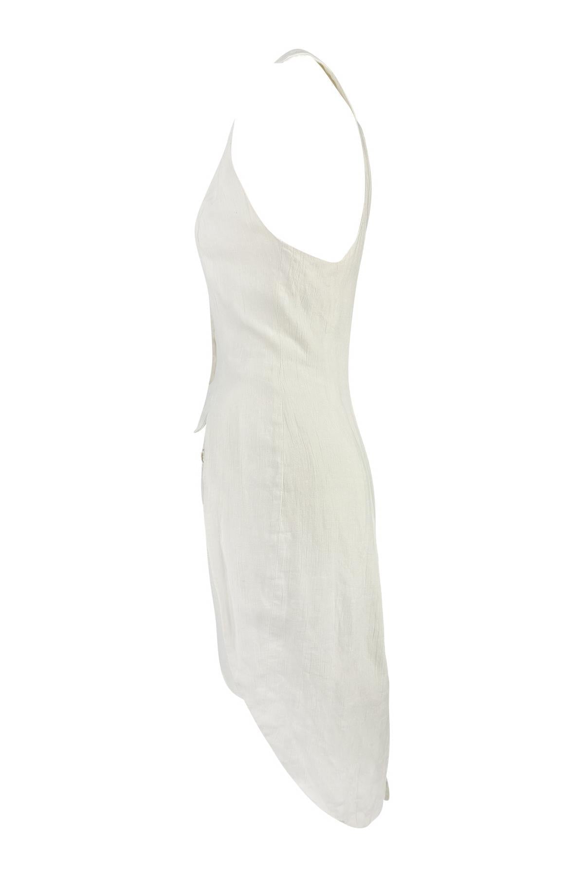 S/S 1994 Norma Kamali Runway Crinkled Off - White Linen Cropped Vest Skirt Set - RealList