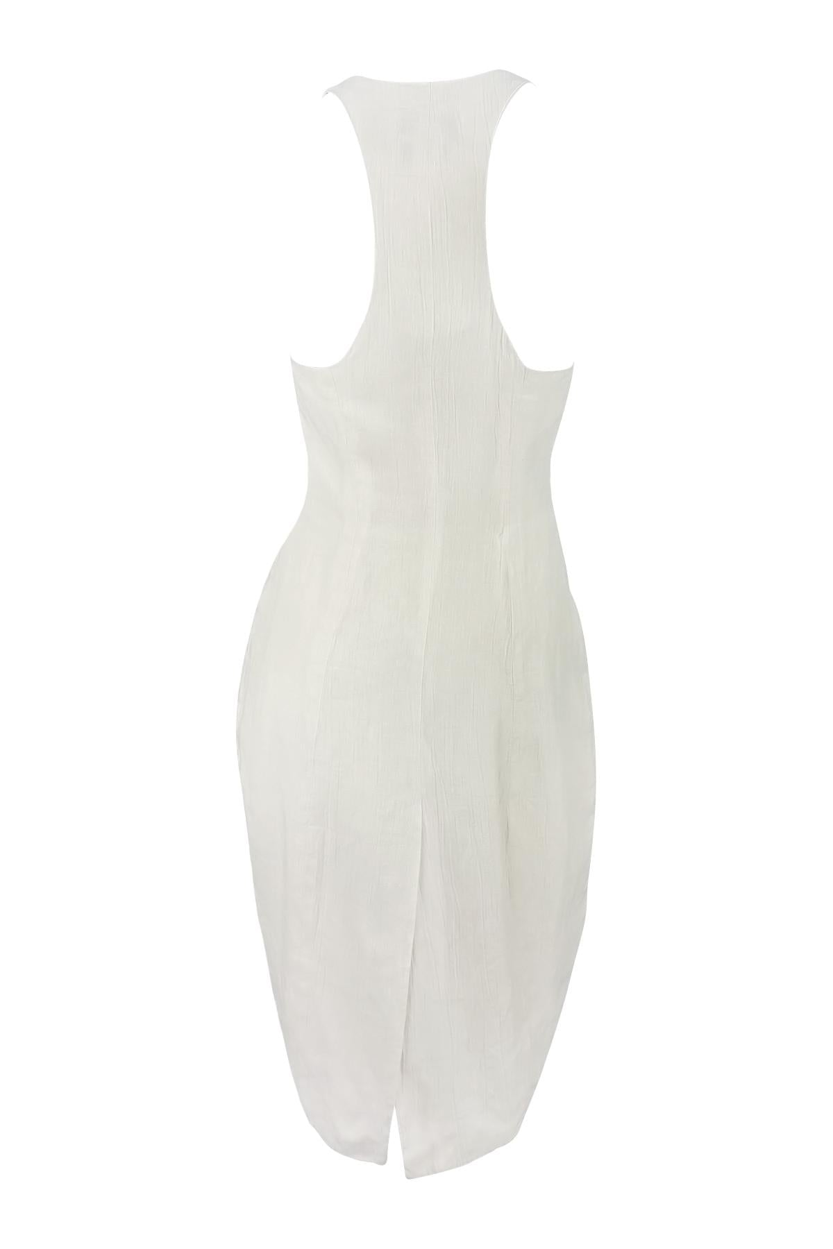 S/S 1994 Norma Kamali Runway Crinkled Off - White Linen Cropped Vest Skirt Set - RealList