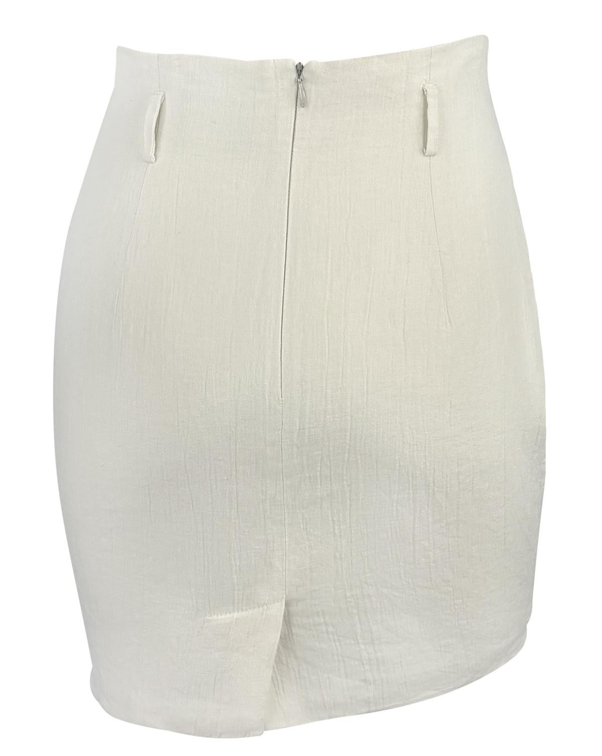 S/S 1994 Norma Kamali Runway Crinkled Off - White Linen Cropped Vest Skirt Set - RealList