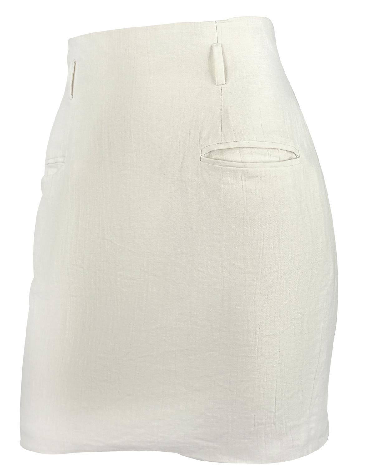 S/S 1994 Norma Kamali Runway Crinkled Off - White Linen Cropped Vest Skirt Set - RealList