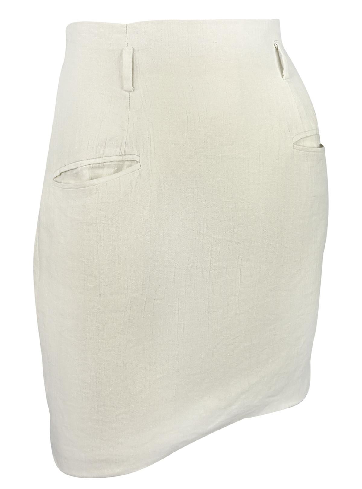 S/S 1994 Norma Kamali Runway Crinkled Off - White Linen Cropped Vest Skirt Set - RealList