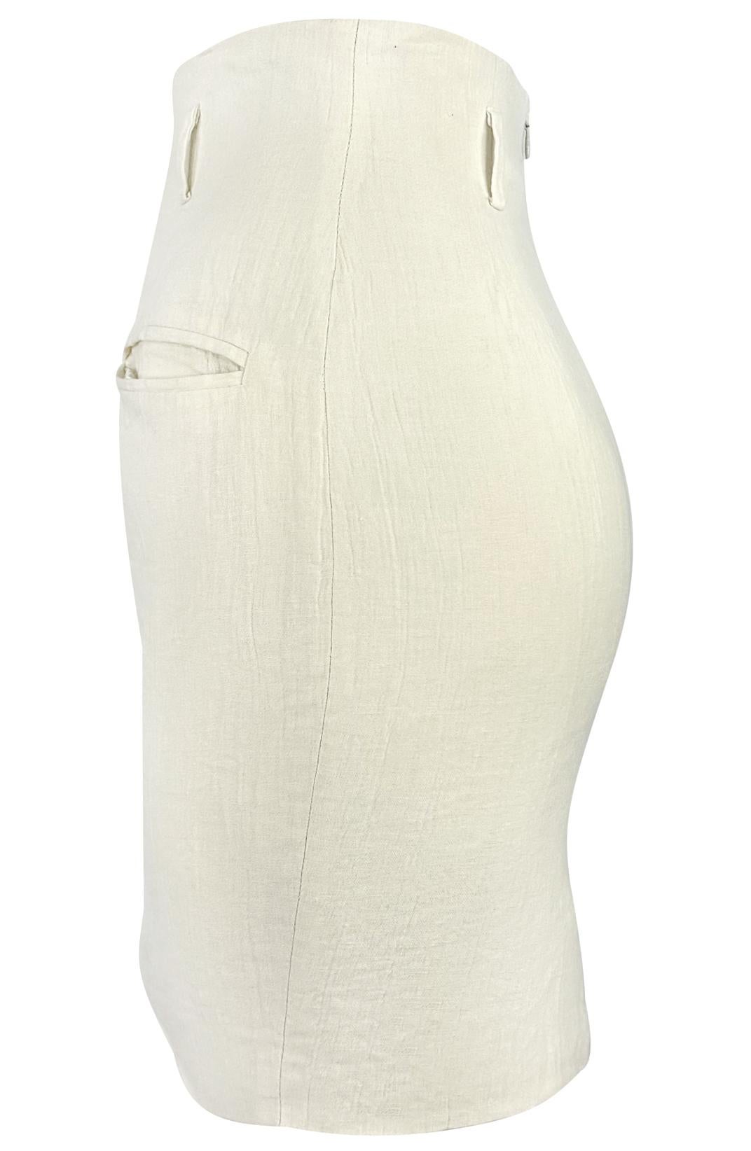 S/S 1994 Norma Kamali Runway Crinkled Off - White Linen Cropped Vest Skirt Set - RealList