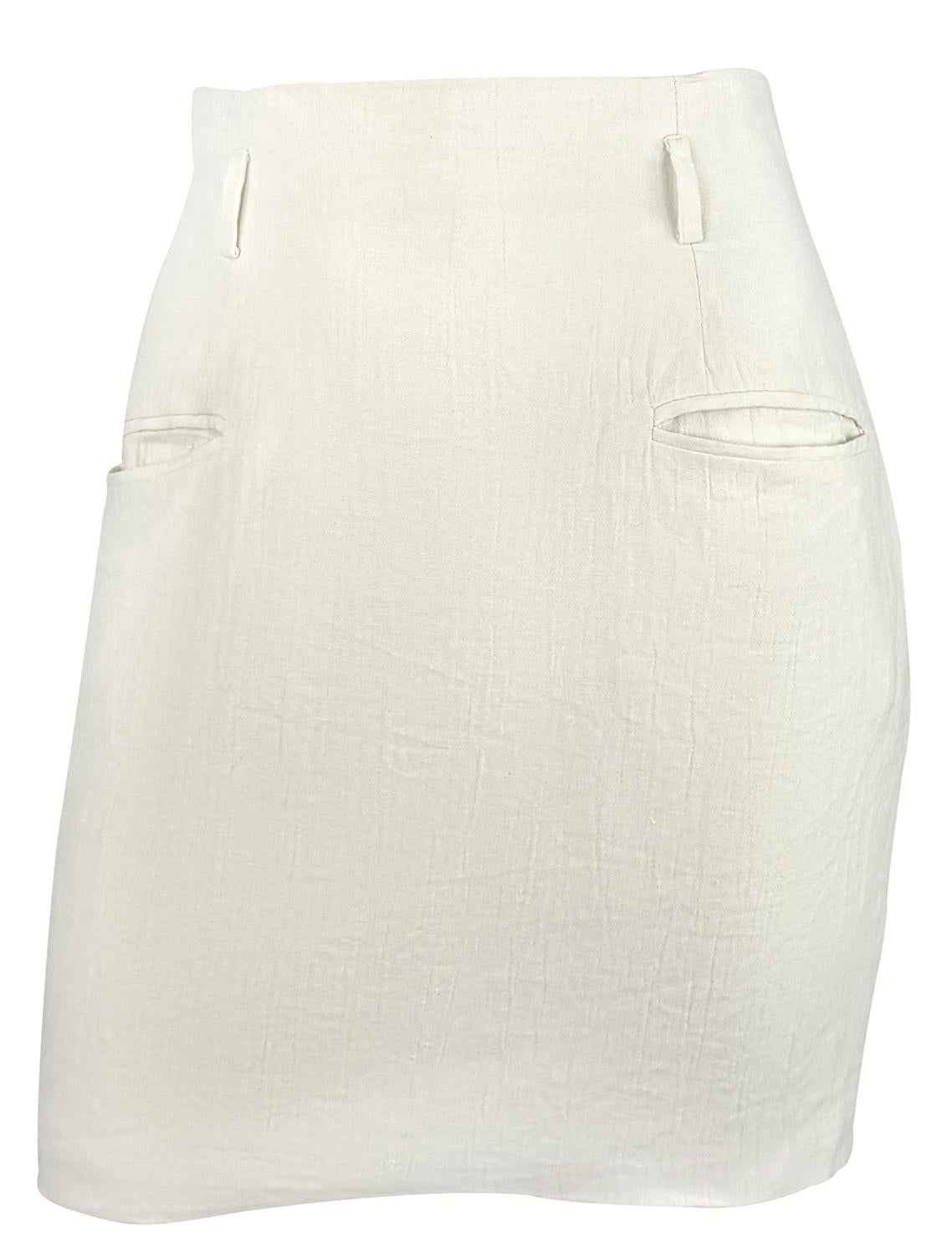 S/S 1994 Norma Kamali Runway Crinkled Off - White Linen Cropped Vest Skirt Set - RealList