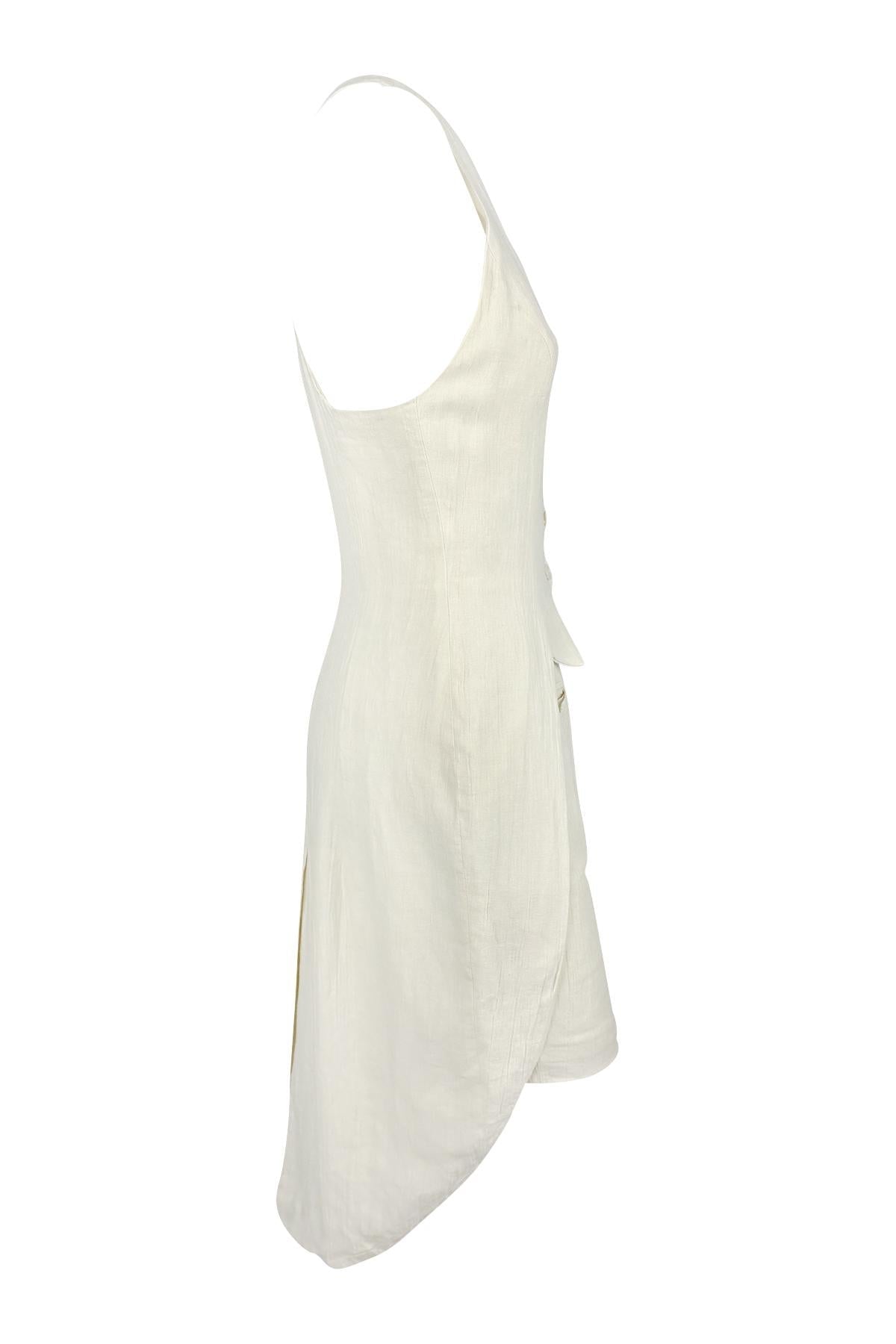 S/S 1994 Norma Kamali Runway Crinkled Off - White Linen Cropped Vest Skirt Set - RealList