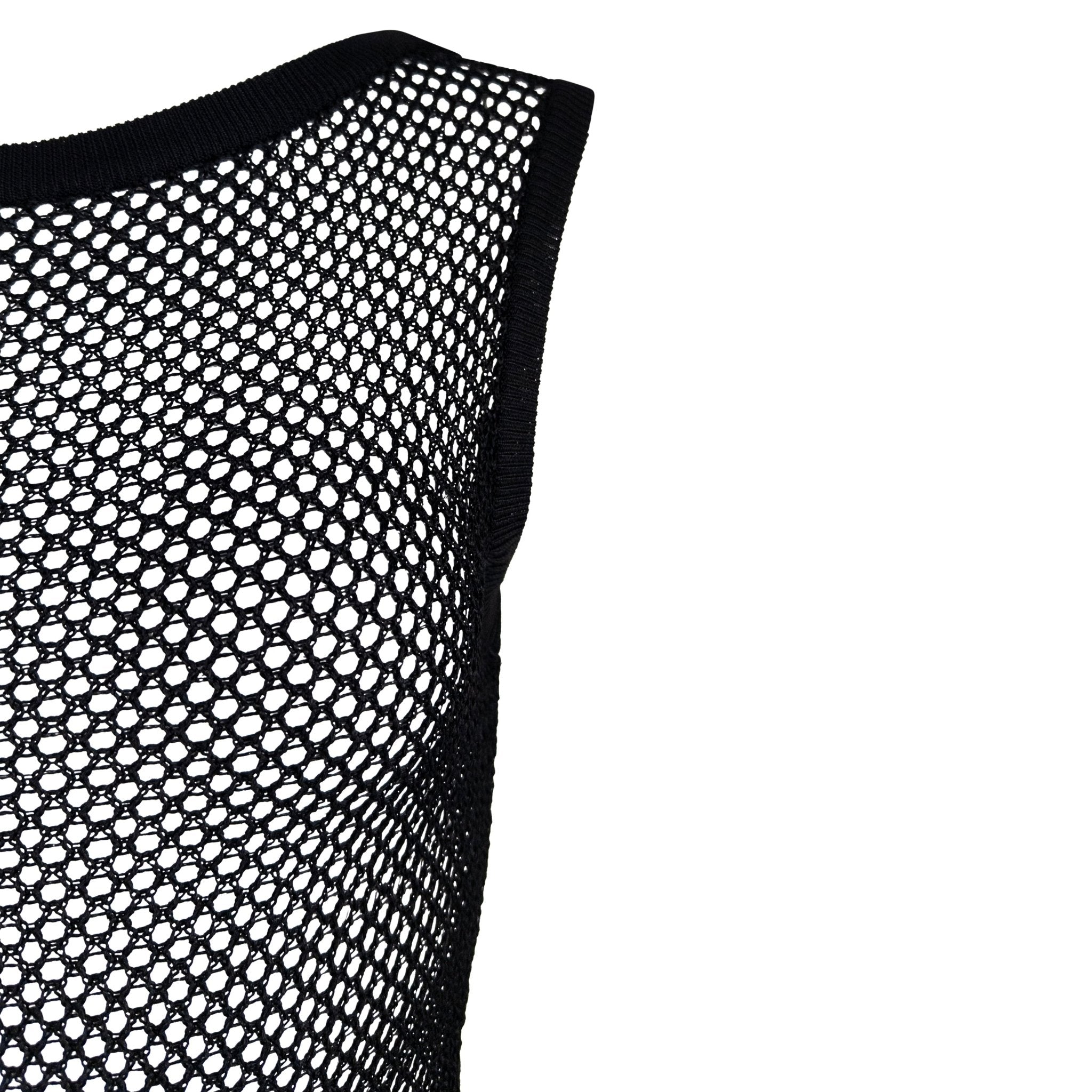 S/S 1994 Rifat Ozbek Black Mesh Bodycon Sleeveless Jagged Hem Dress - RealList