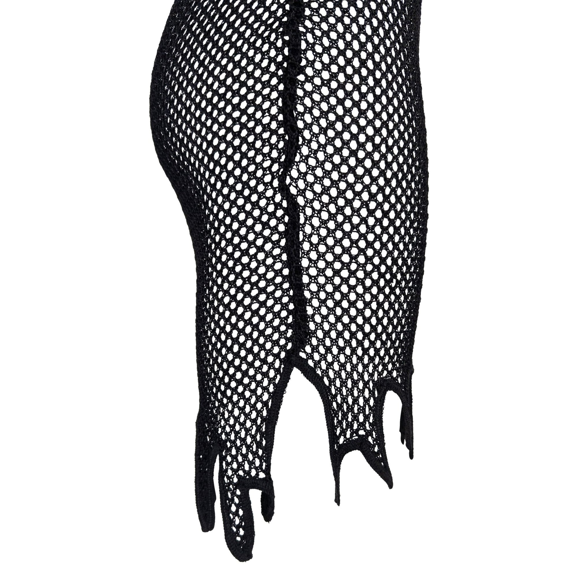 S/S 1994 Rifat Ozbek Black Mesh Bodycon Sleeveless Jagged Hem Dress - RealList