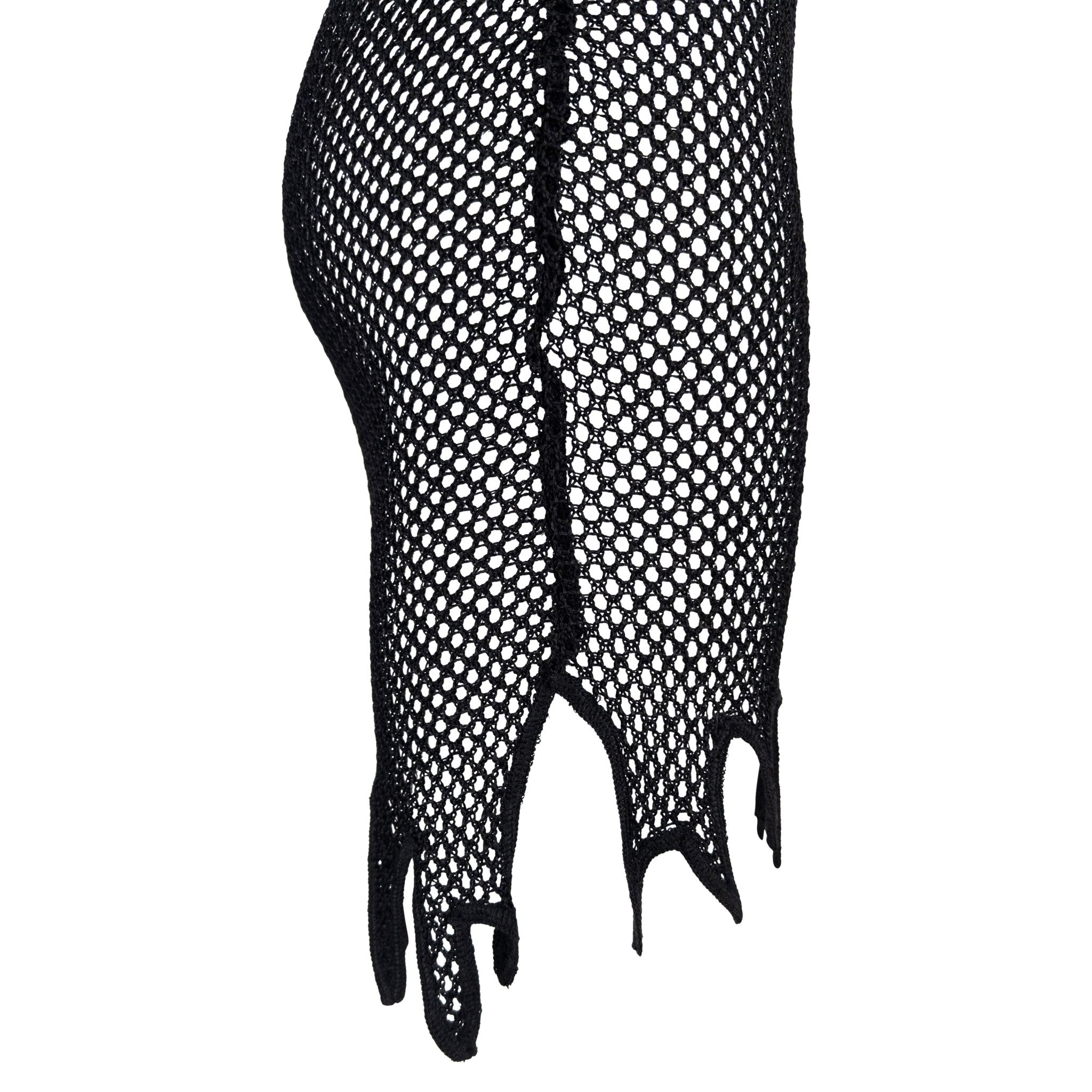 S/S 1994 Rifat Ozbek Black Mesh Bodycon Sleeveless Jagged Hem Dress - RealList