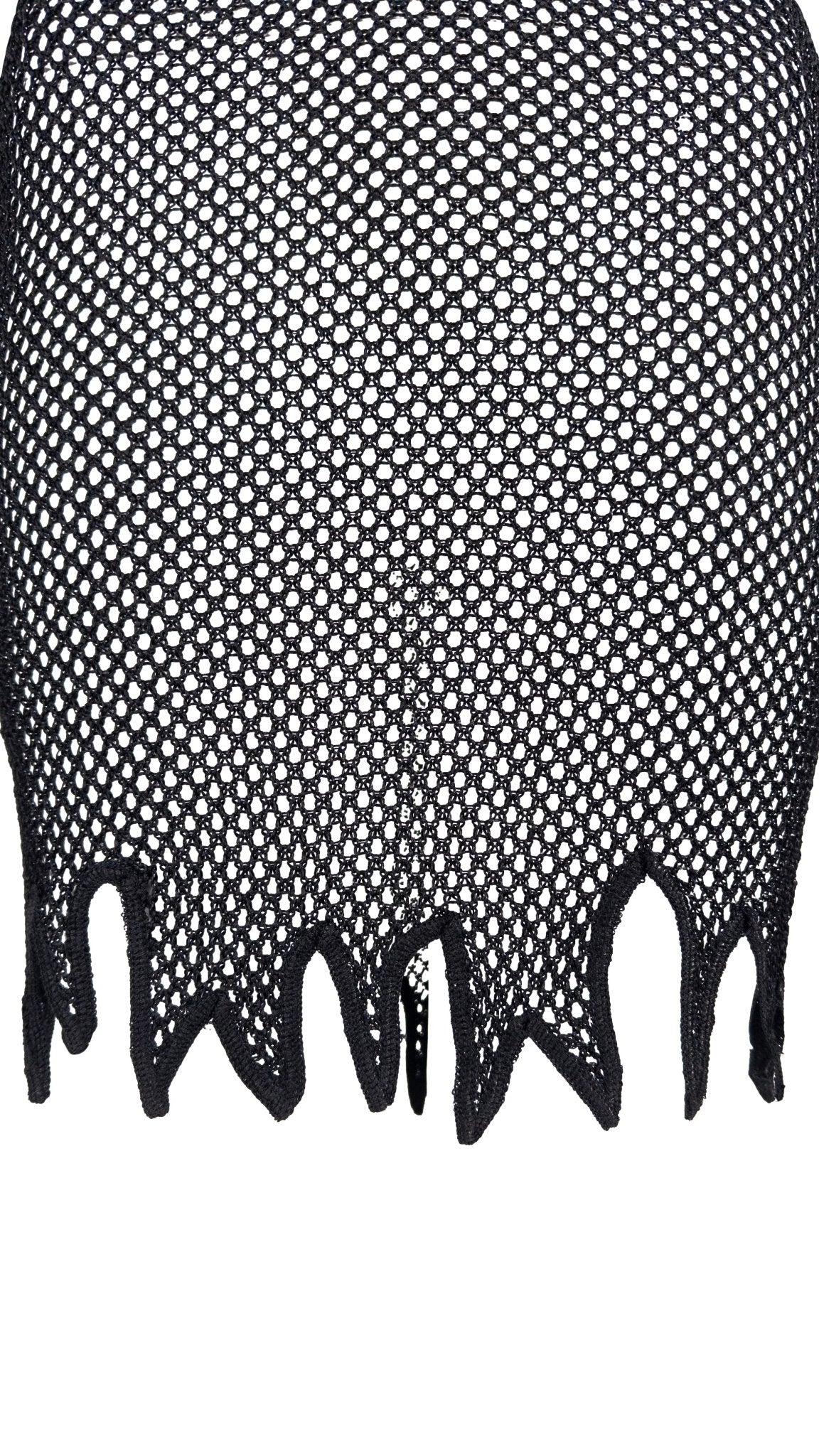 S/S 1994 Rifat Ozbek Black Mesh Bodycon Sleeveless Jagged Hem Dress - RealList