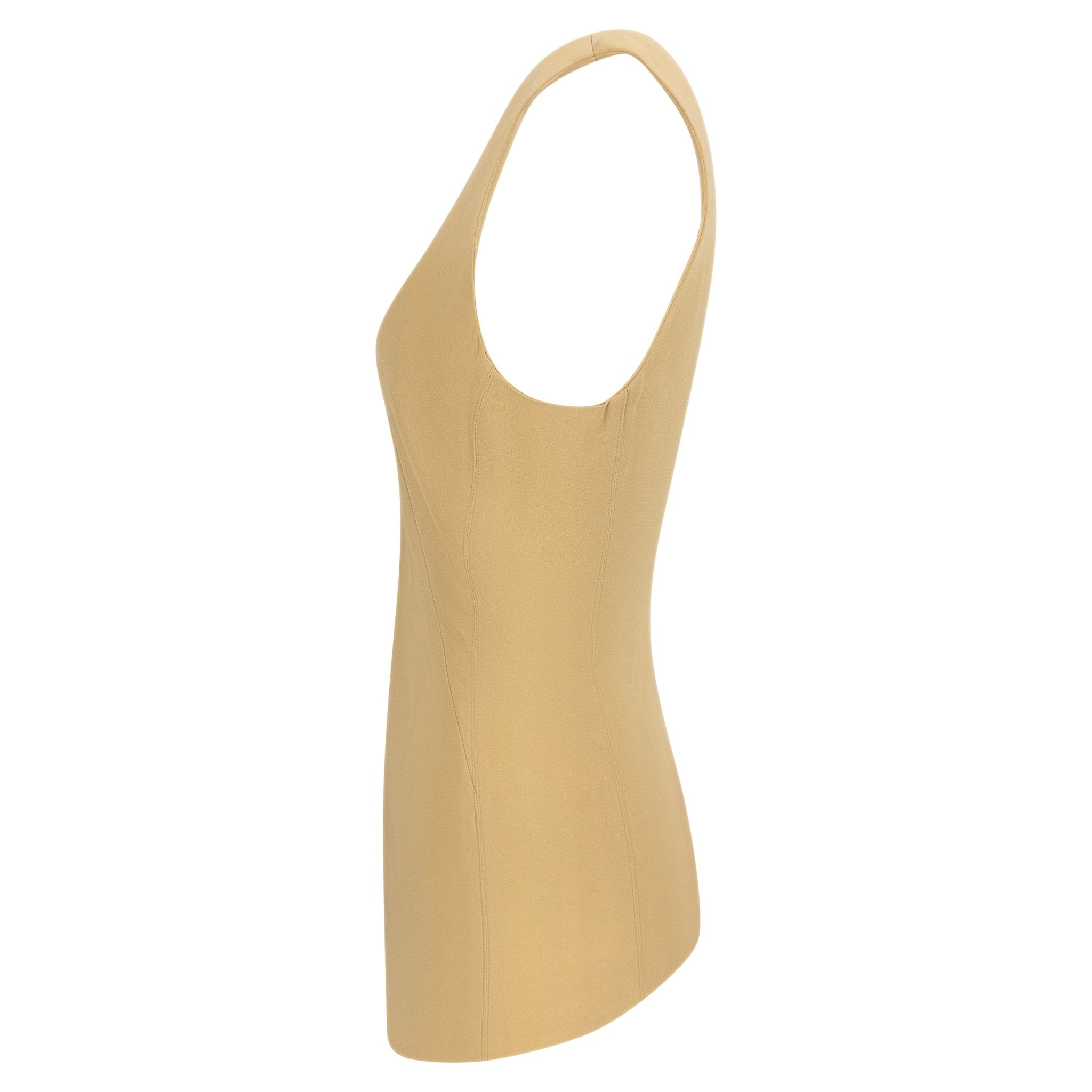 S/S 1994 Rifat Ozbek Khaki Open Front Embroidered Sleeveless Top - RealList