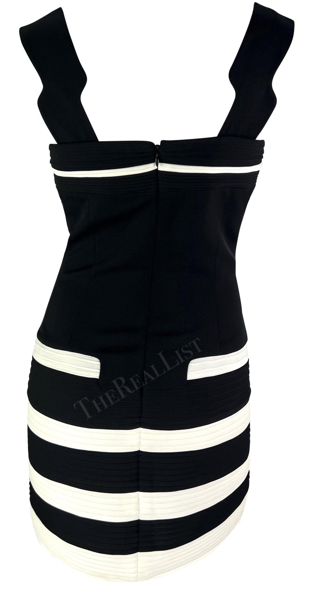 S/S 1994 Thierry Mugler Runway Black White Accordion Pleat Bodycon Mini Dress - RealList