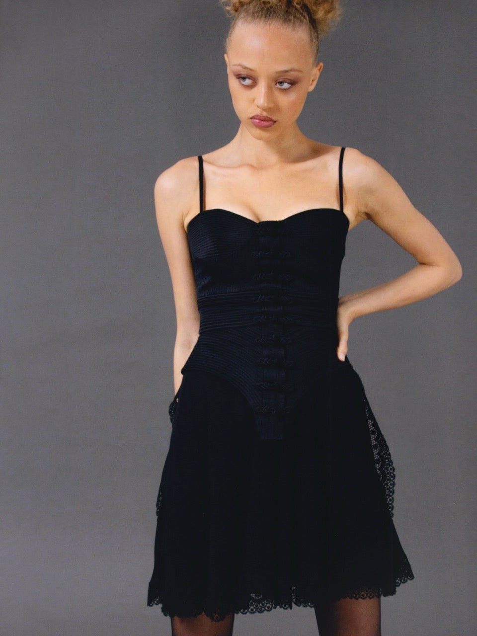S/S 1994 Valentino Garavani Runway Black Silk Corset Skirt Set - RealList
