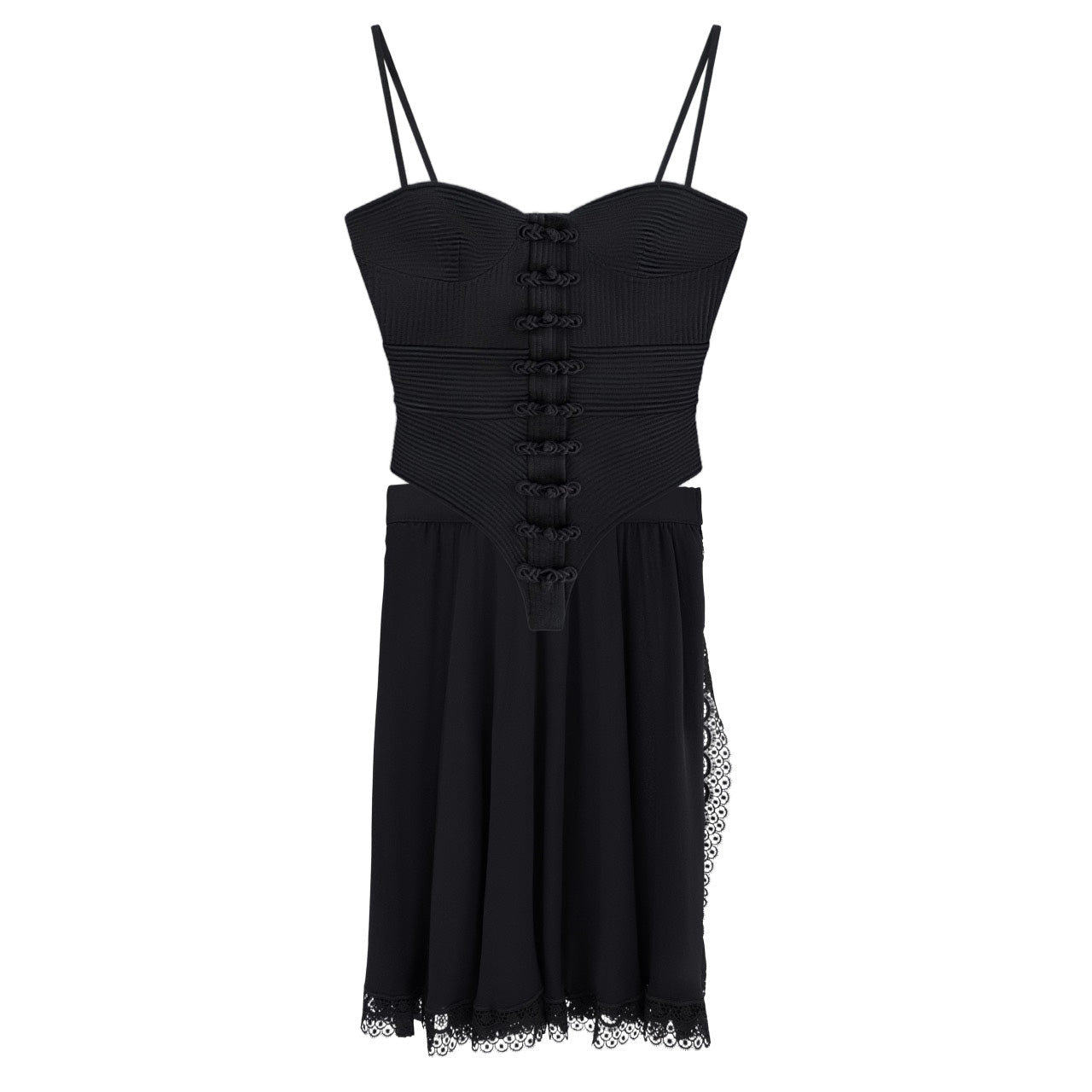 S/S 1994 Valentino Garavani Runway Black Silk Corset Skirt Set - RealList