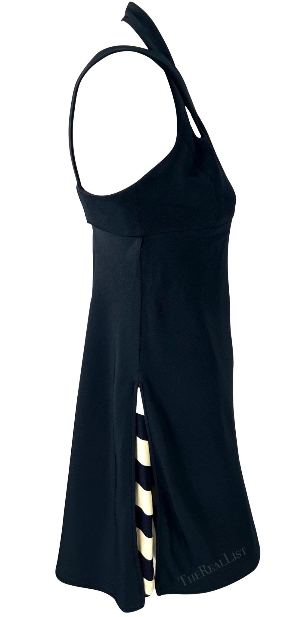 S/S 1994 Valentino Garavani Runway Navy Blue Halter Neck Stripe Flare Mini Dress - RealList