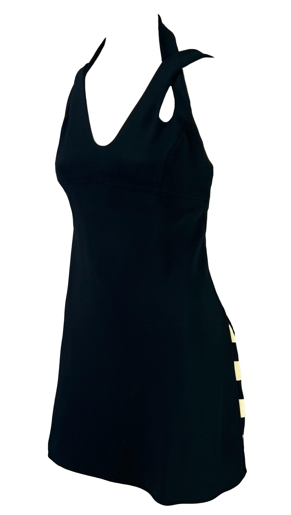 S/S 1994 Valentino Garavani Runway Navy Blue Halter Neck Stripe Flare Mini Dress - RealList