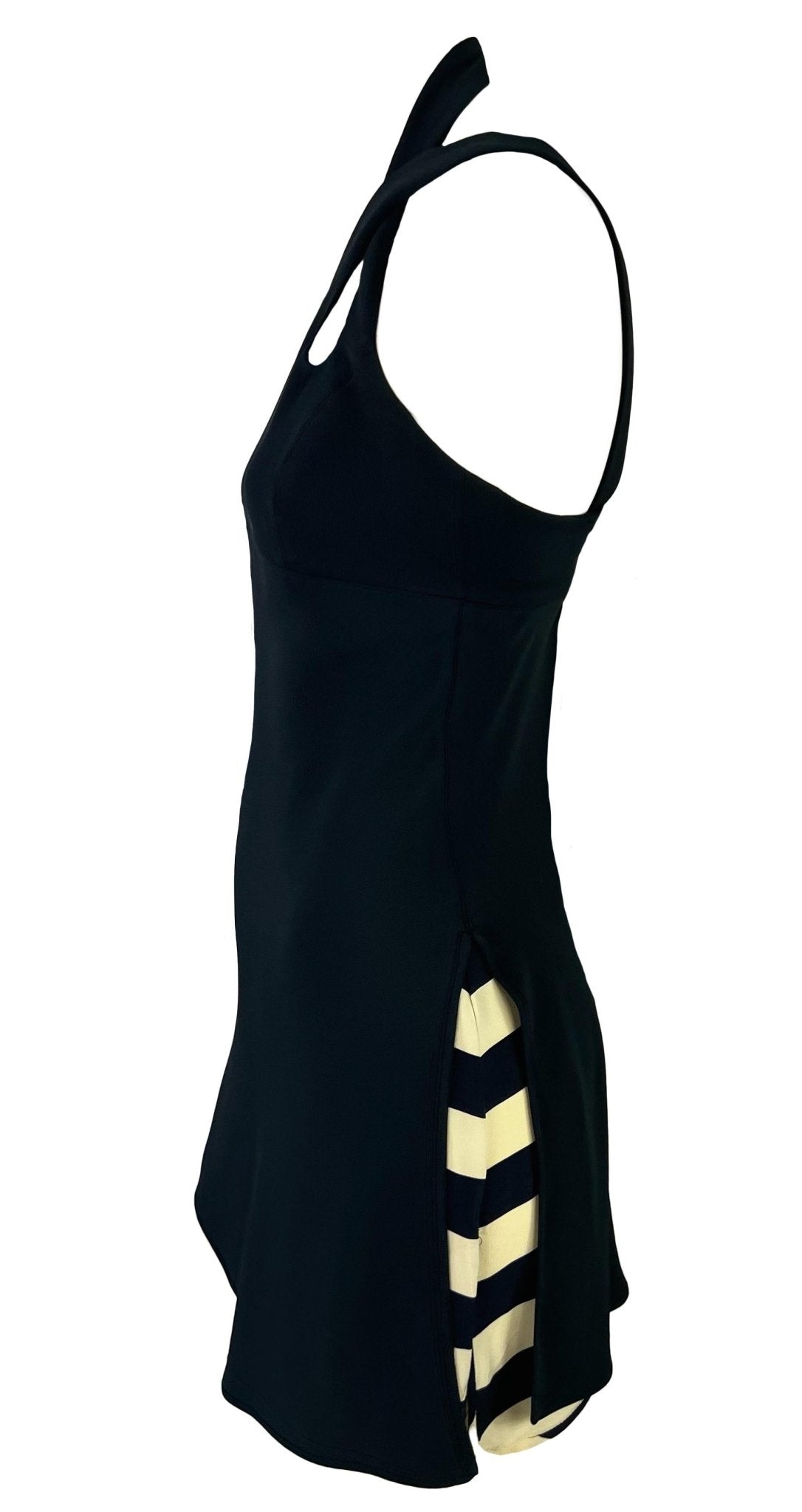S/S 1994 Valentino Garavani Runway Navy Blue Halter Neck Stripe Flare Mini Dress - RealList