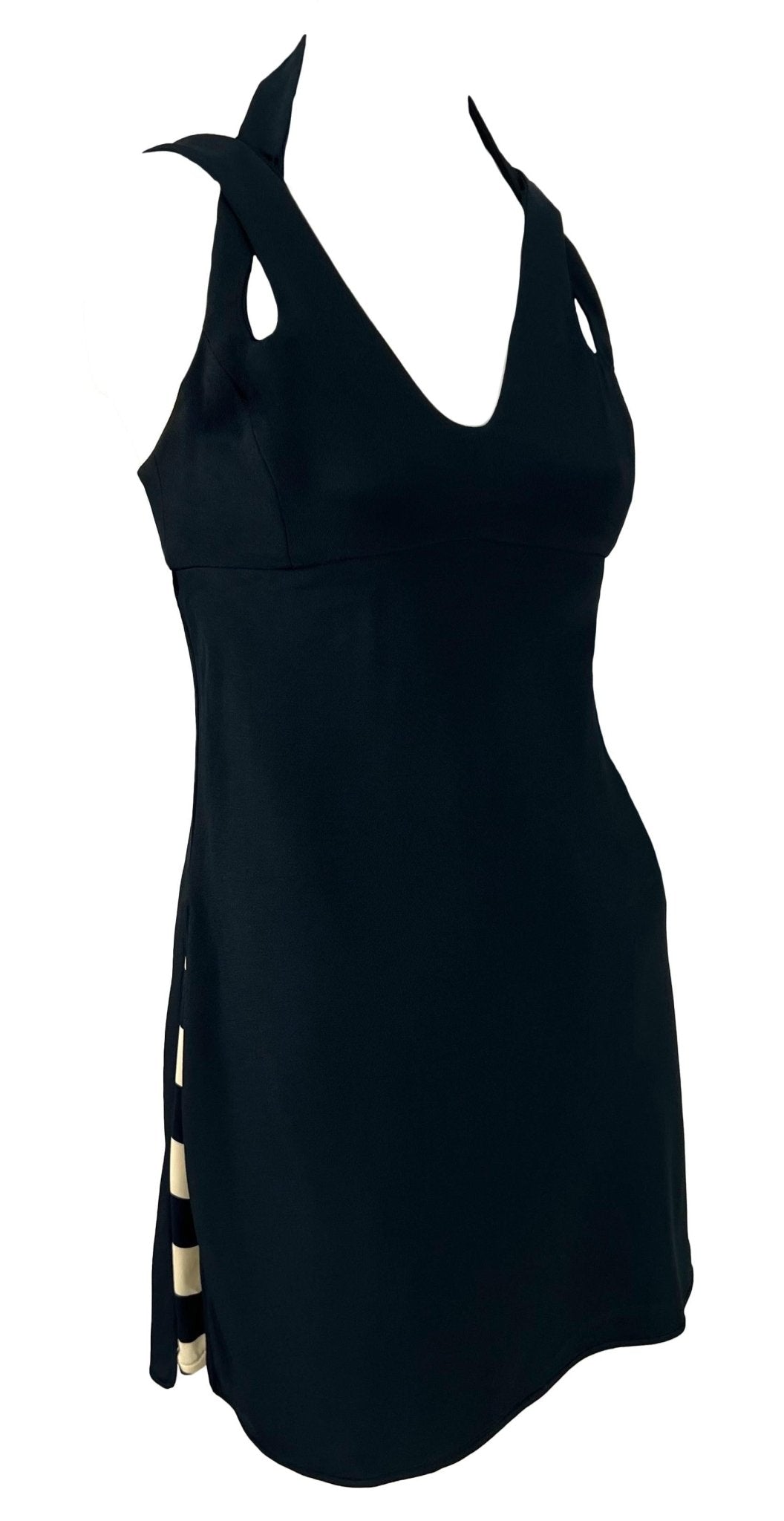 S/S 1994 Valentino Garavani Runway Navy Blue Halter Neck Stripe Flare Mini Dress - RealList