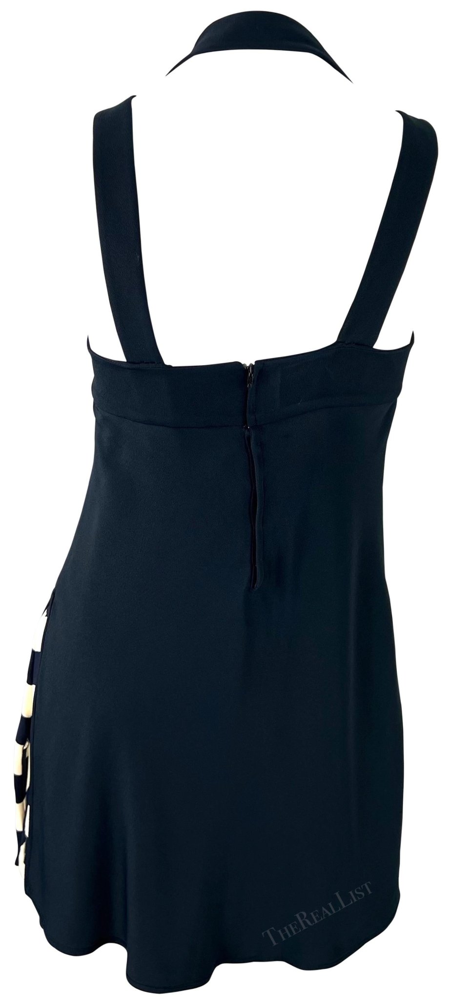 S/S 1994 Valentino Garavani Runway Navy Blue Halter Neck Stripe Flare Mini Dress - RealList