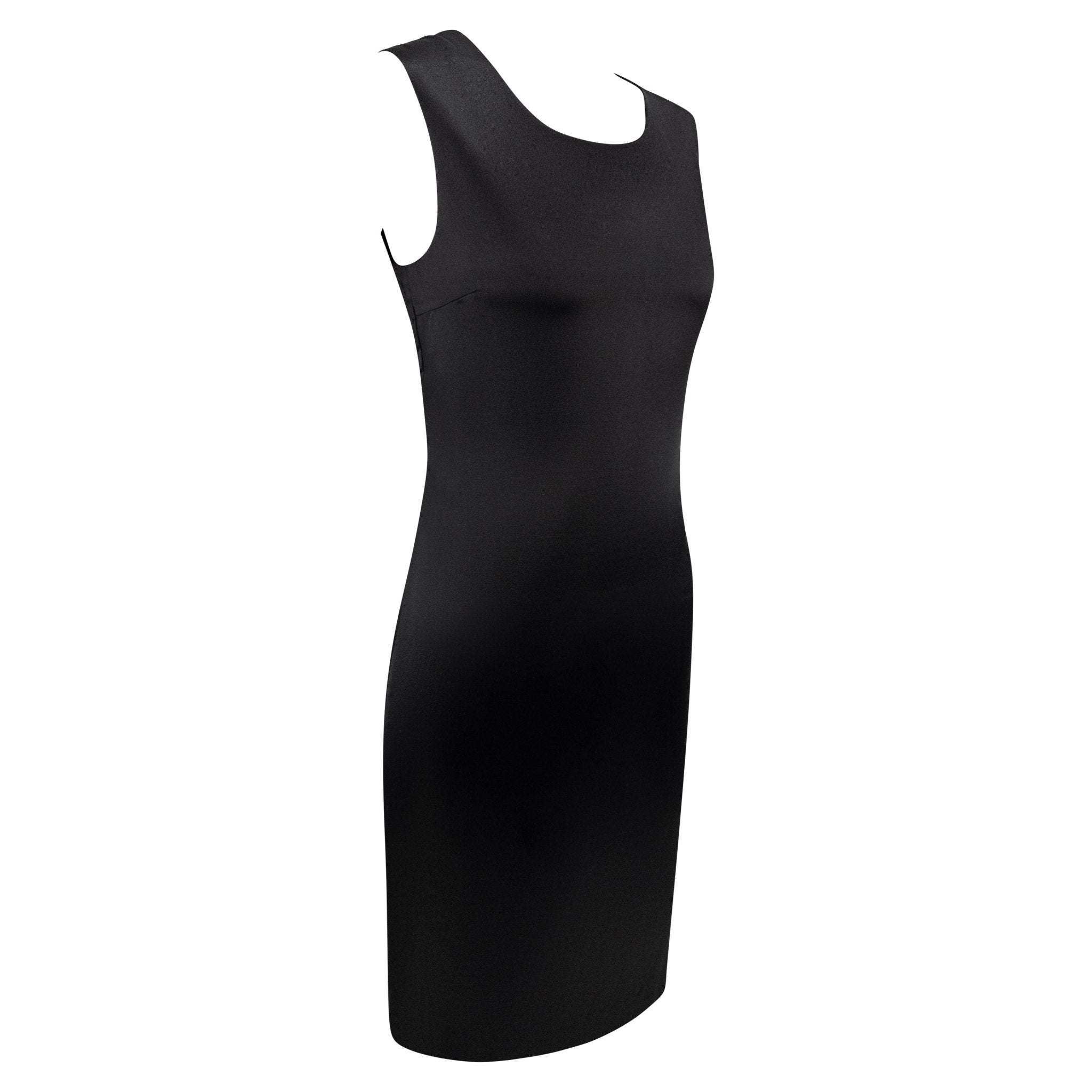 S/S 1995 Calvin Klein Kate Moss Runway Black Silk Satin Sleeveless Cocktail Dress - RealList