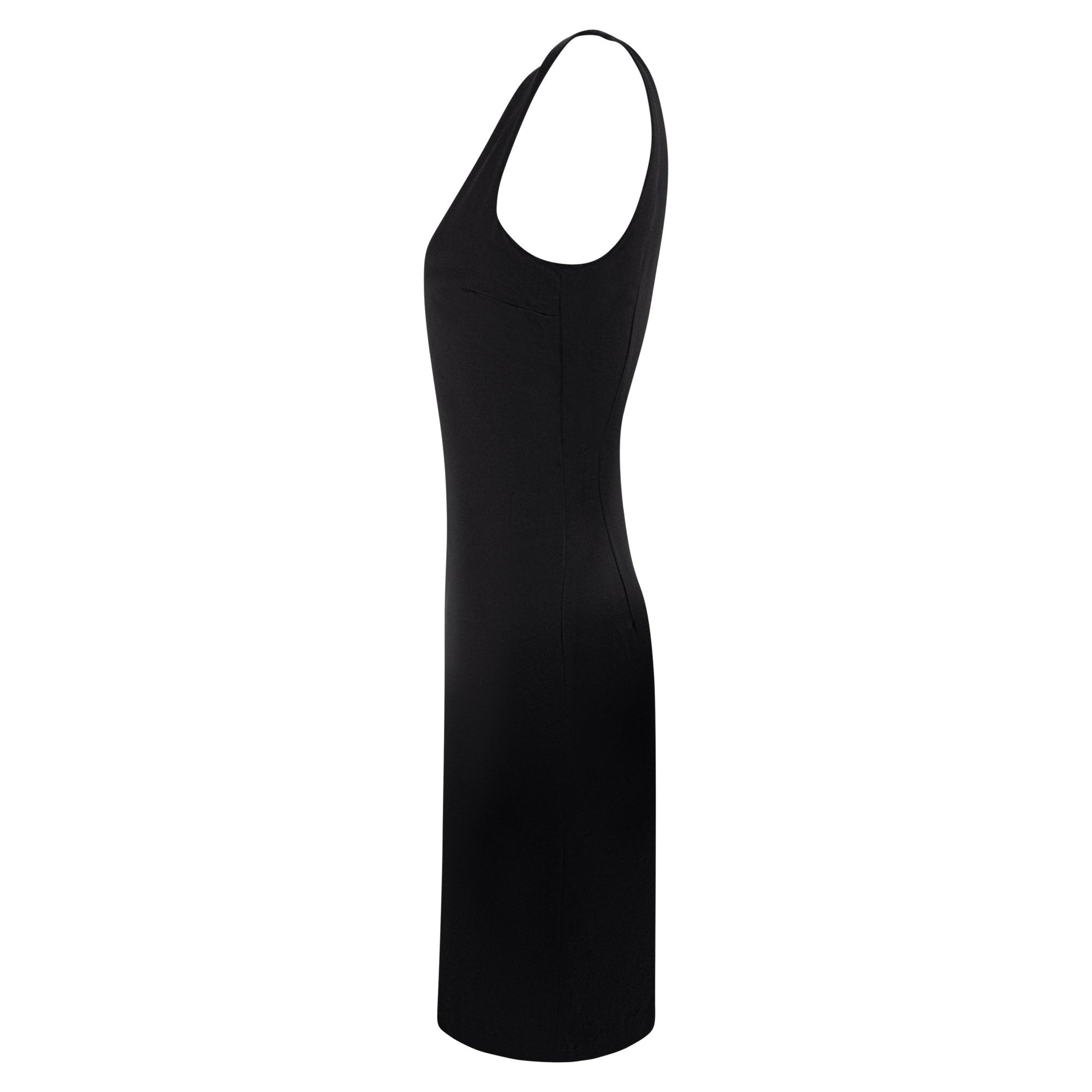 S/S 1995 Calvin Klein Kate Moss Runway Black Silk Satin Sleeveless Cocktail Dress - RealList