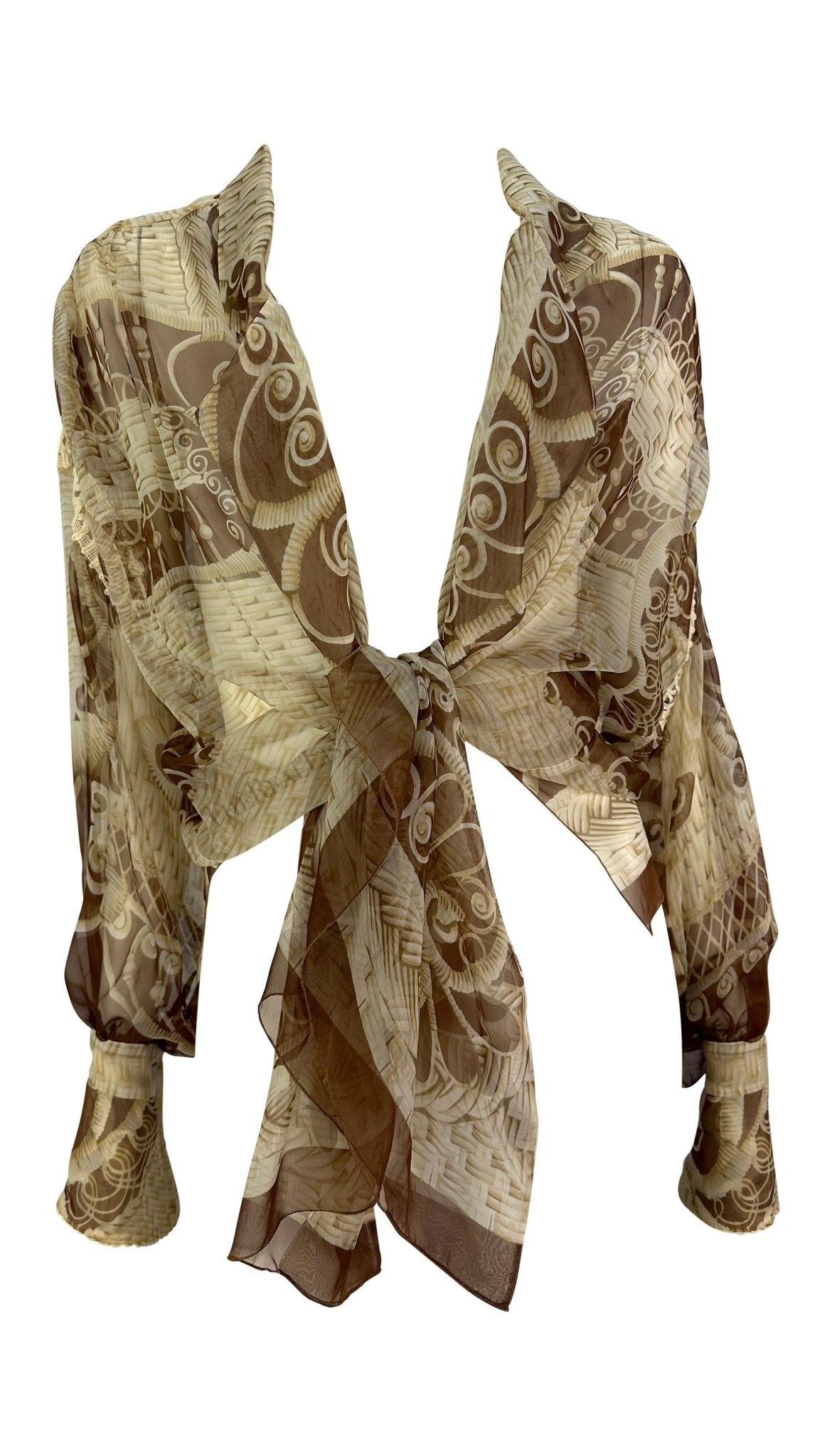 S/S 1995 Christian Dior by Gianfranco Ferré Runway Tan Sheer CD Logo Blouse - RealList