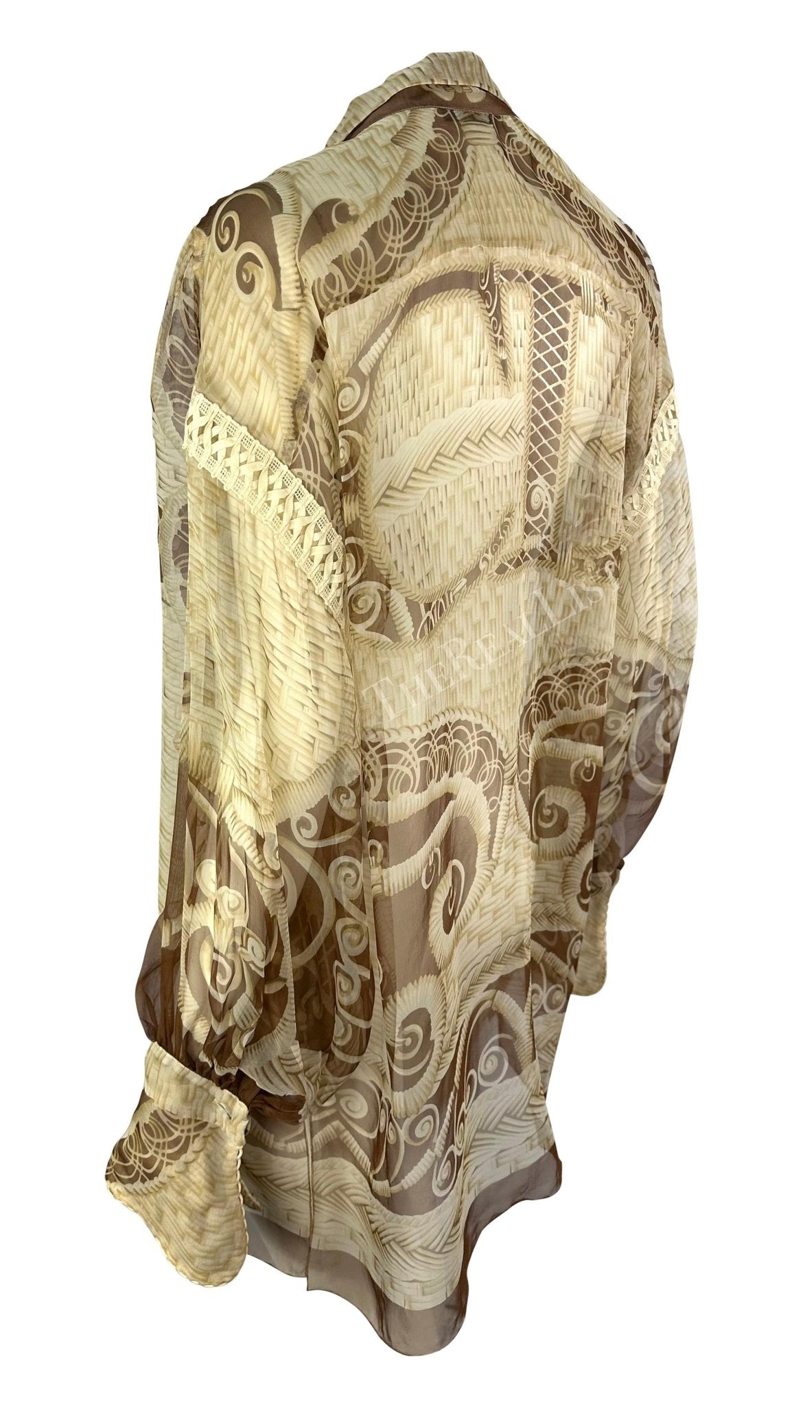 S/S 1995 Christian Dior by Gianfranco Ferré Runway Tan Sheer CD Logo Blouse - RealList