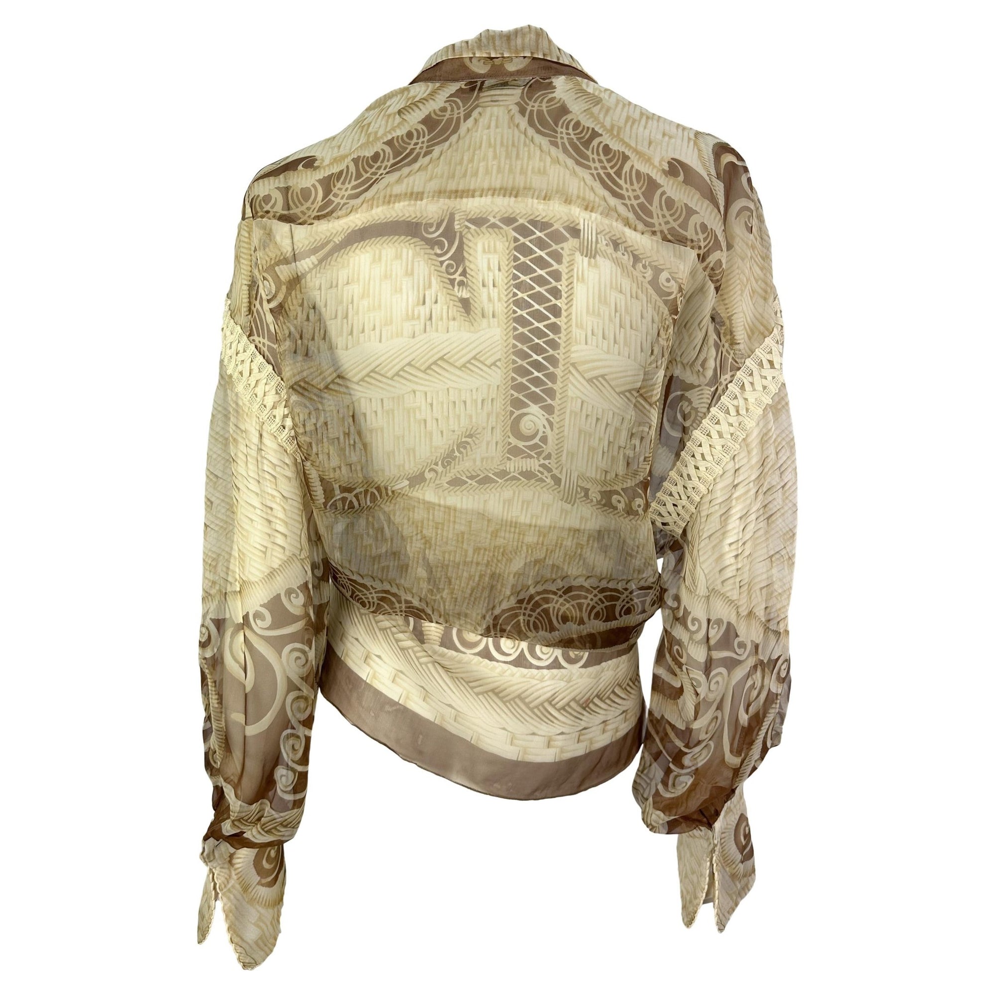 S/S 1995 Christian Dior by Gianfranco Ferré Runway Tan Sheer CD Logo Blouse - RealList