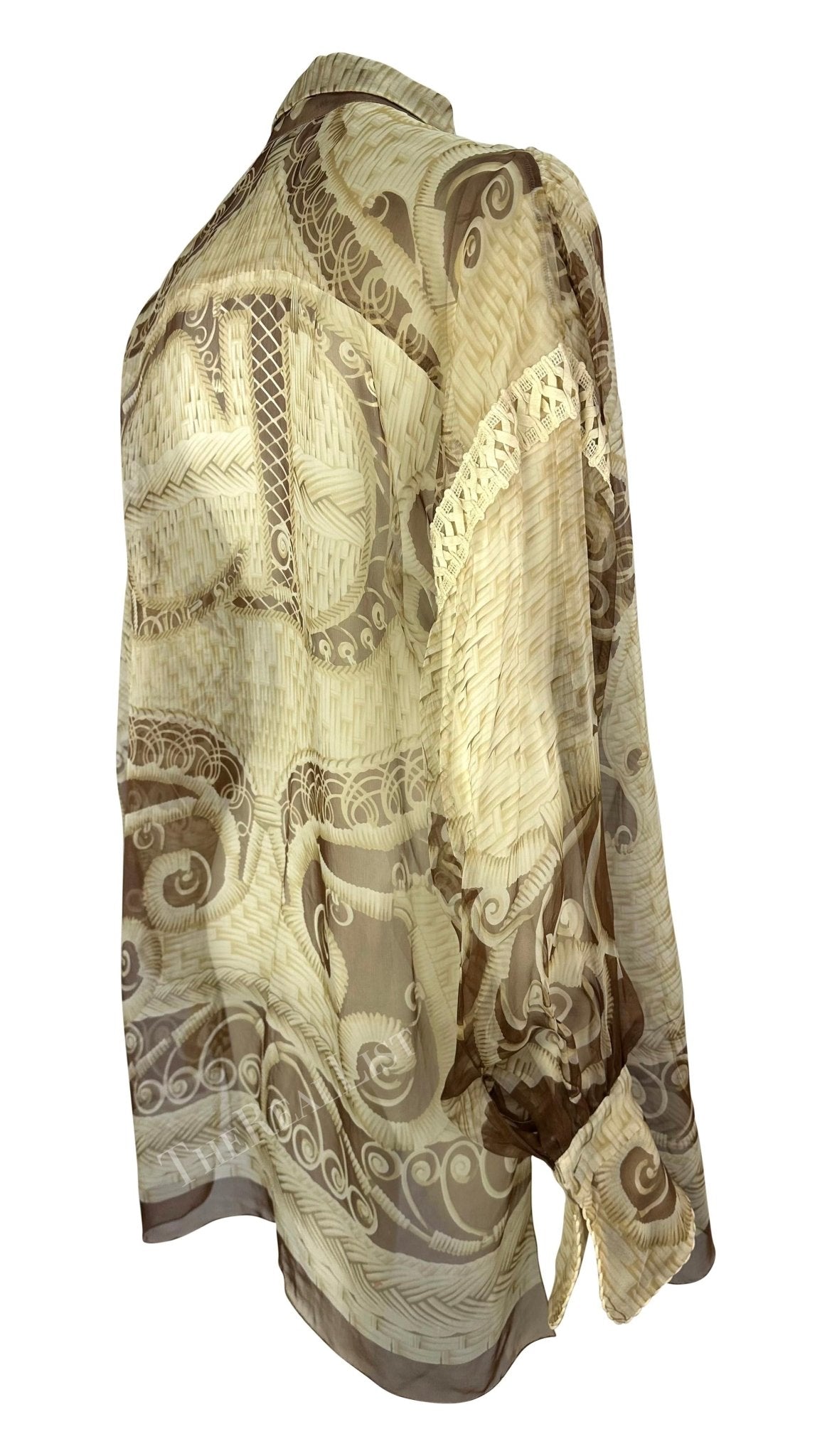 S/S 1995 Christian Dior by Gianfranco Ferré Runway Tan Sheer CD Logo Blouse - RealList