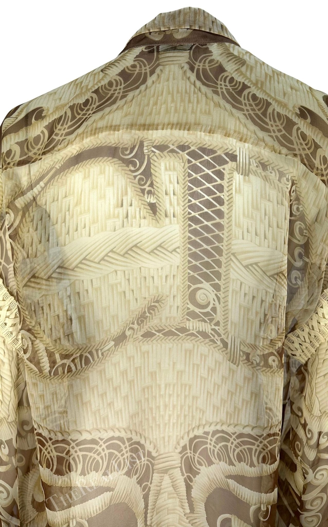 S/S 1995 Christian Dior by Gianfranco Ferré Runway Tan Sheer CD Logo Blouse - RealList