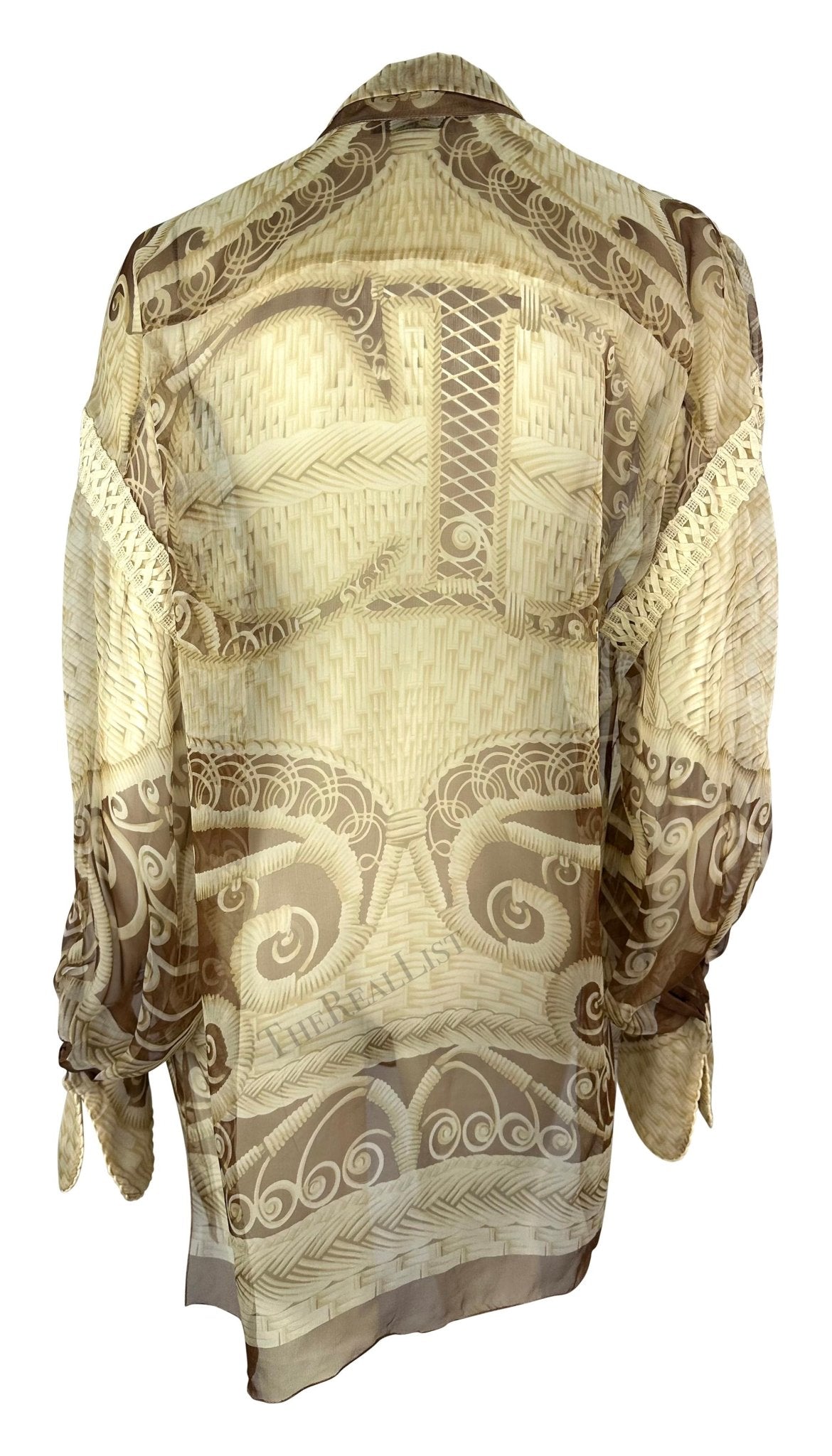 S/S 1995 Christian Dior by Gianfranco Ferré Runway Tan Sheer CD Logo Blouse - RealList