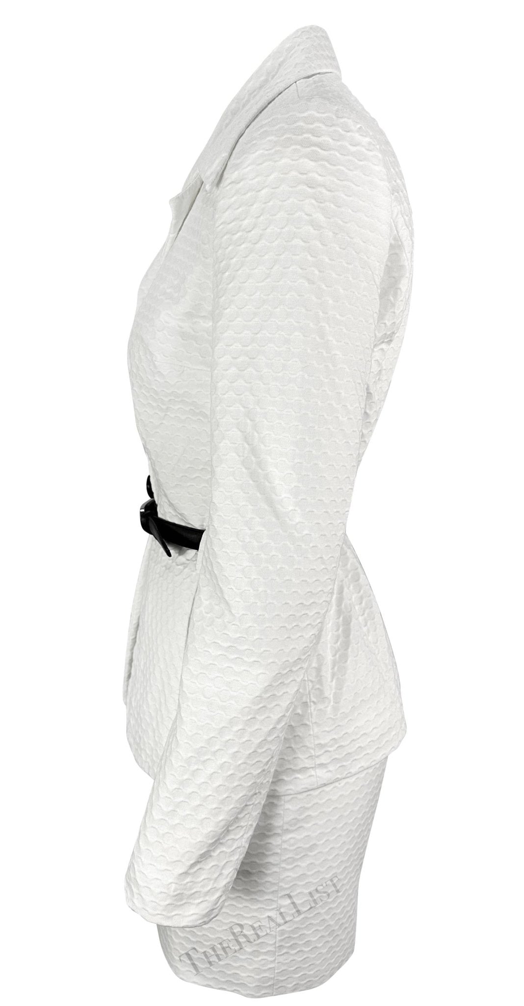 S/S 1995 Dolce & Gabbana Belted White Waffle Knit Mini Skirt Suit - RealList