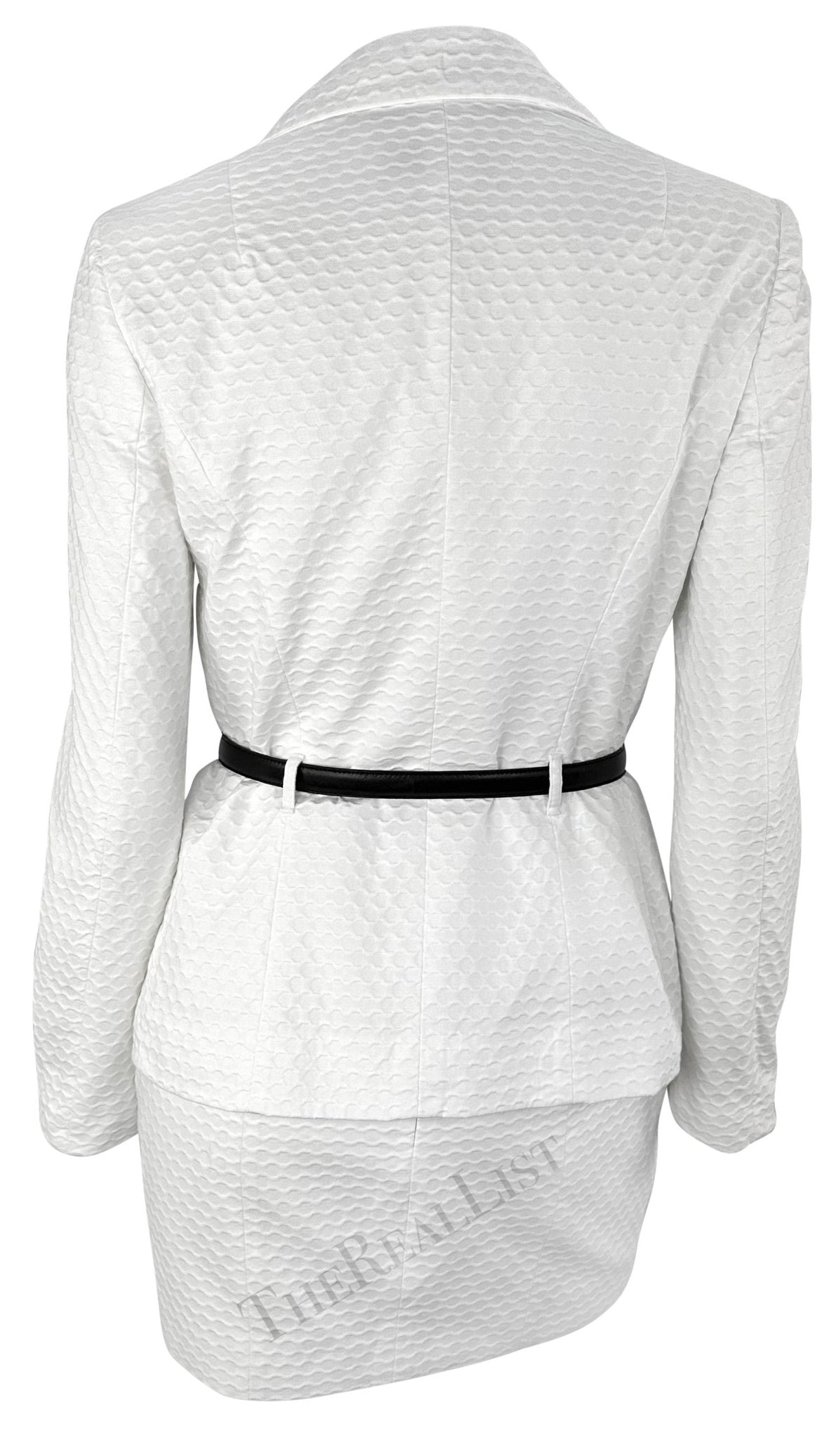 S/S 1995 Dolce & Gabbana Belted White Waffle Knit Mini Skirt Suit - RealList