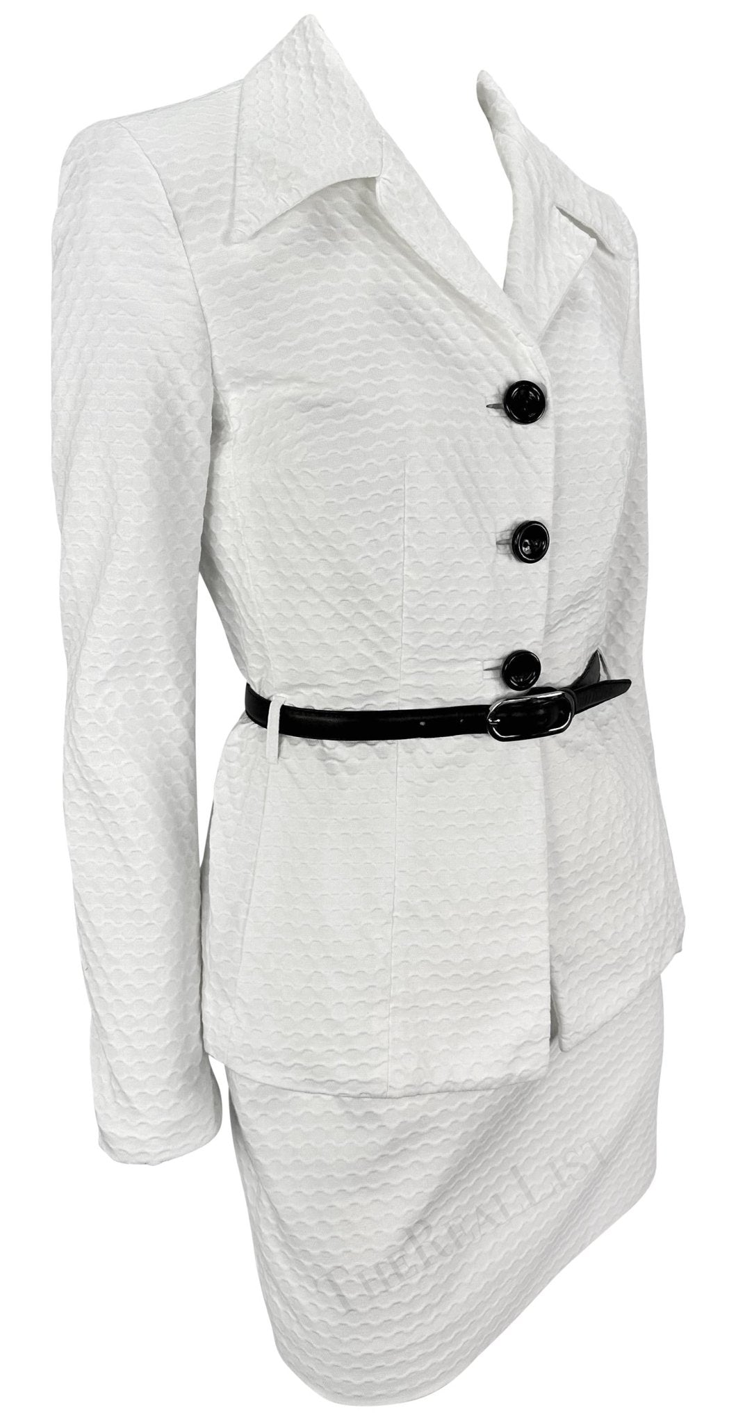 S/S 1995 Dolce & Gabbana Belted White Waffle Knit Mini Skirt Suit - RealList