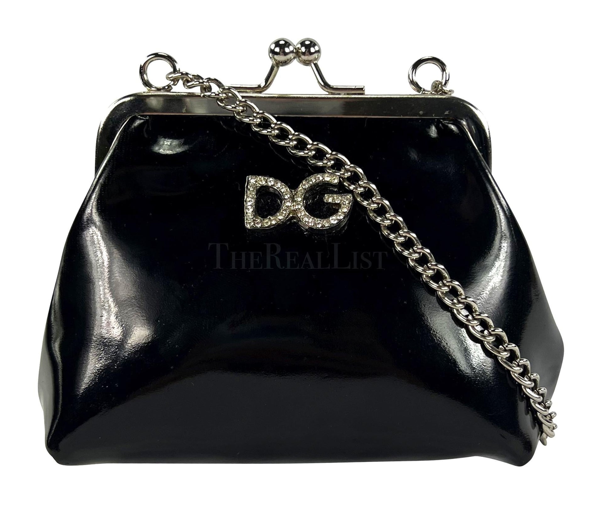 S/S 1995 Dolce & Gabbana Black Patent Leather Mini Kisslock Runway Crossbody - RealList