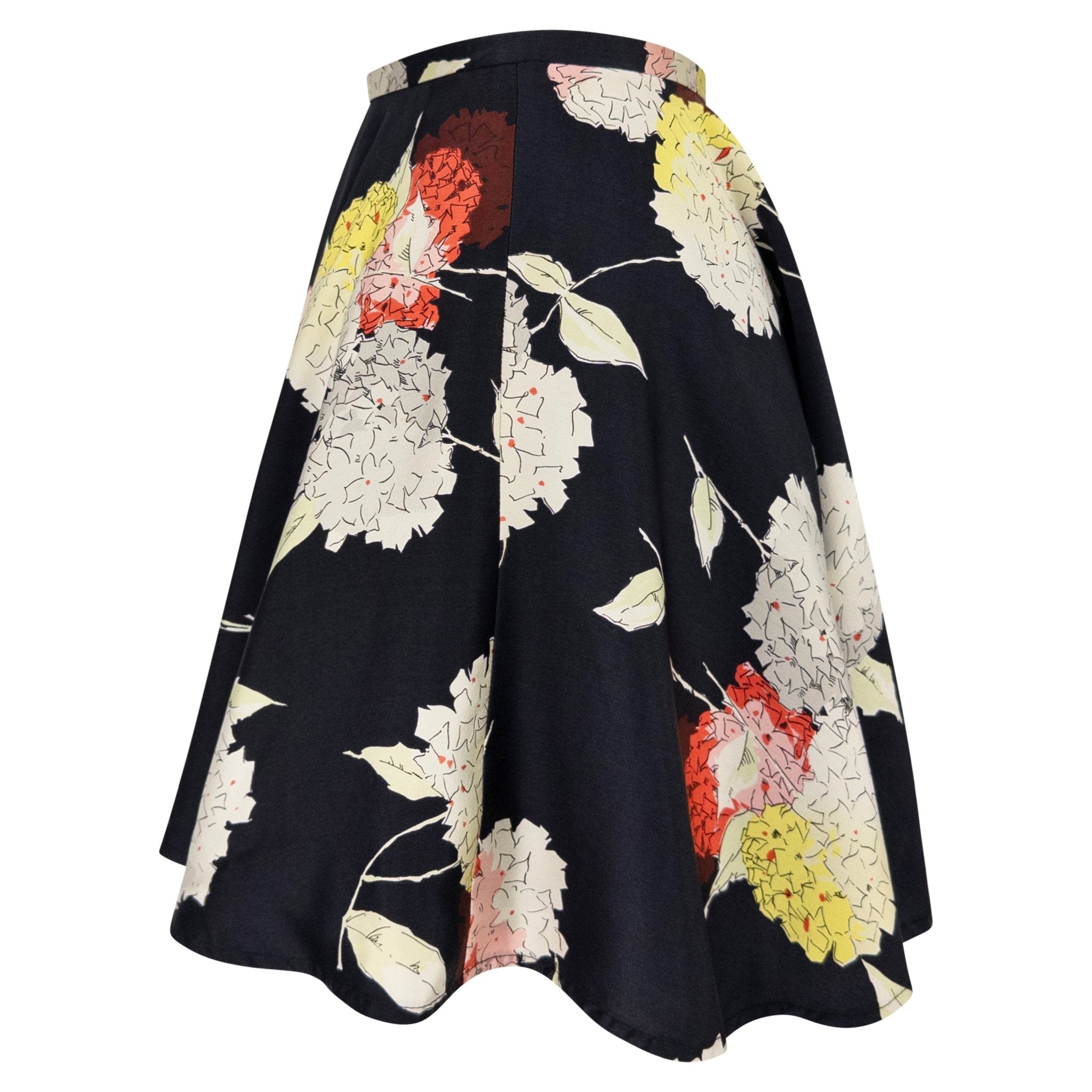 S/S 1995 Dolce & Gabbana Black Satin Floral Print Flared Mini Skirt - RealList