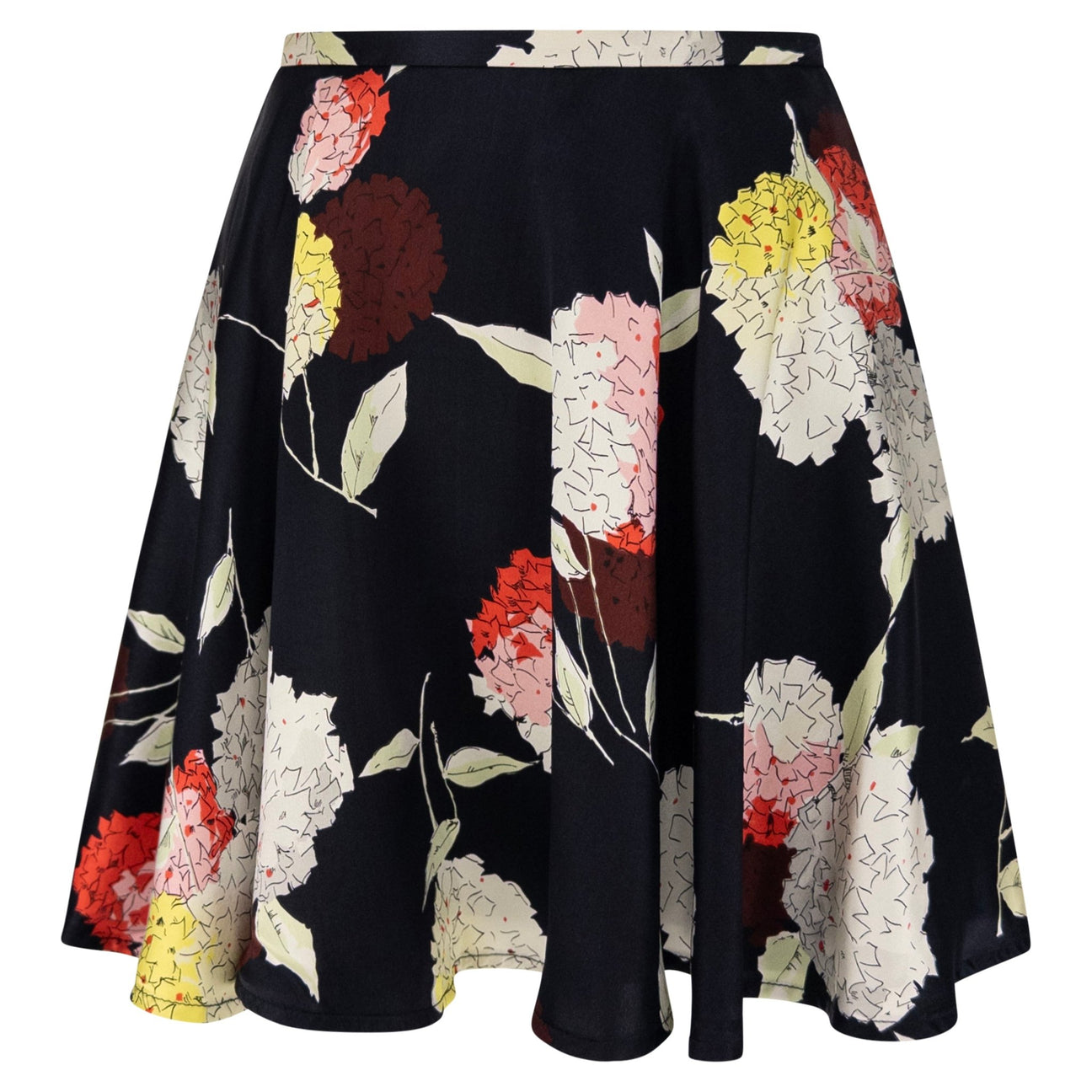 S/S 1995 Dolce & Gabbana Black Satin Floral Print Flared Mini Skirt - RealList