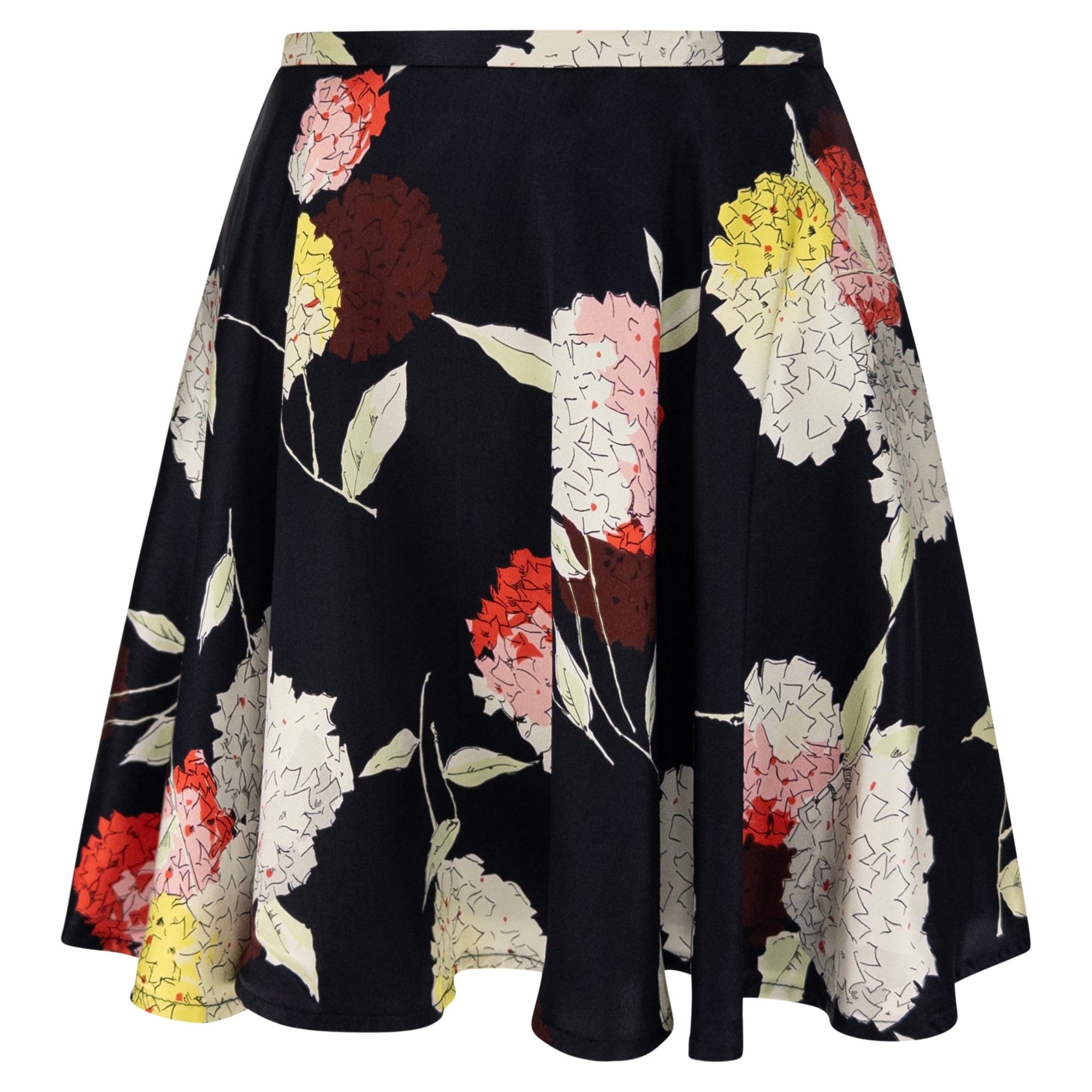 S/S 1995 Dolce & Gabbana Black Satin Floral Print Flared Mini Skirt - RealList