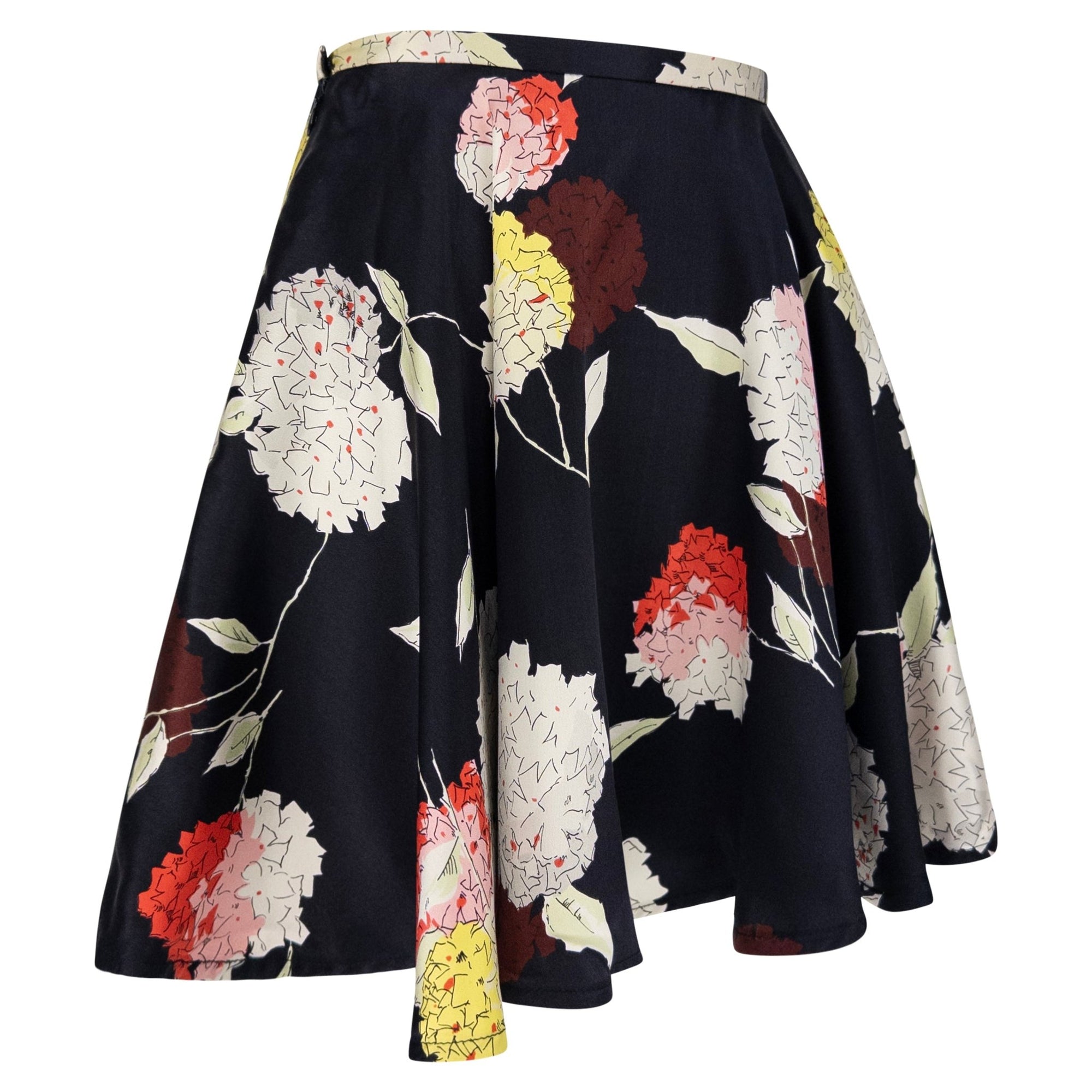 S/S 1995 Dolce & Gabbana Black Satin Floral Print Flared Mini Skirt - RealList