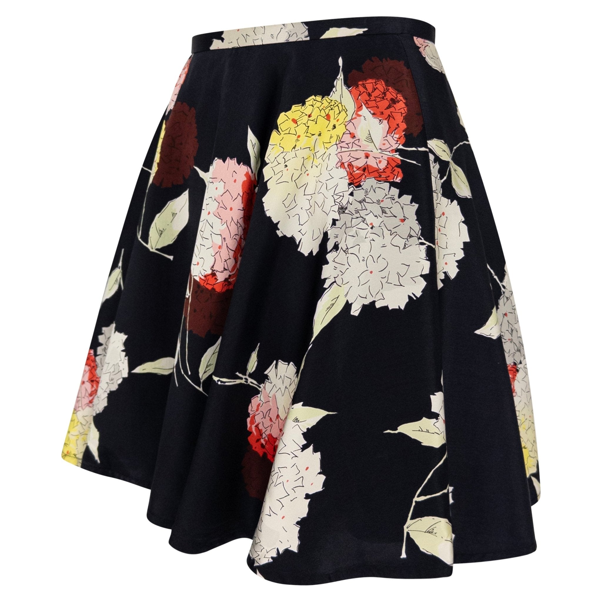 S/S 1995 Dolce & Gabbana Black Satin Floral Print Flared Mini Skirt - RealList