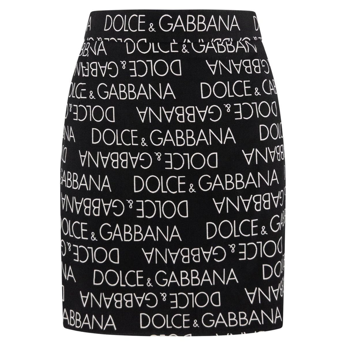 S/S 1995 Dolce & Gabbana Logo Pattern Black Cotton High Slit Mini Skirt - RealList