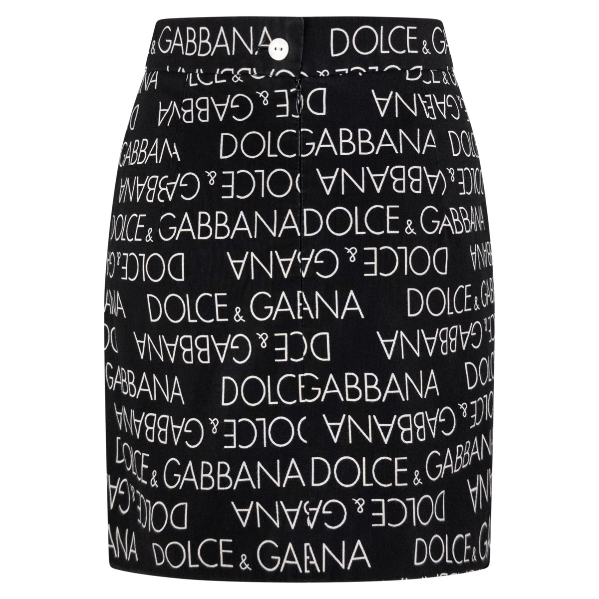 S/S 1995 Dolce & Gabbana Logo Pattern Black Cotton High Slit Mini Skirt - RealList