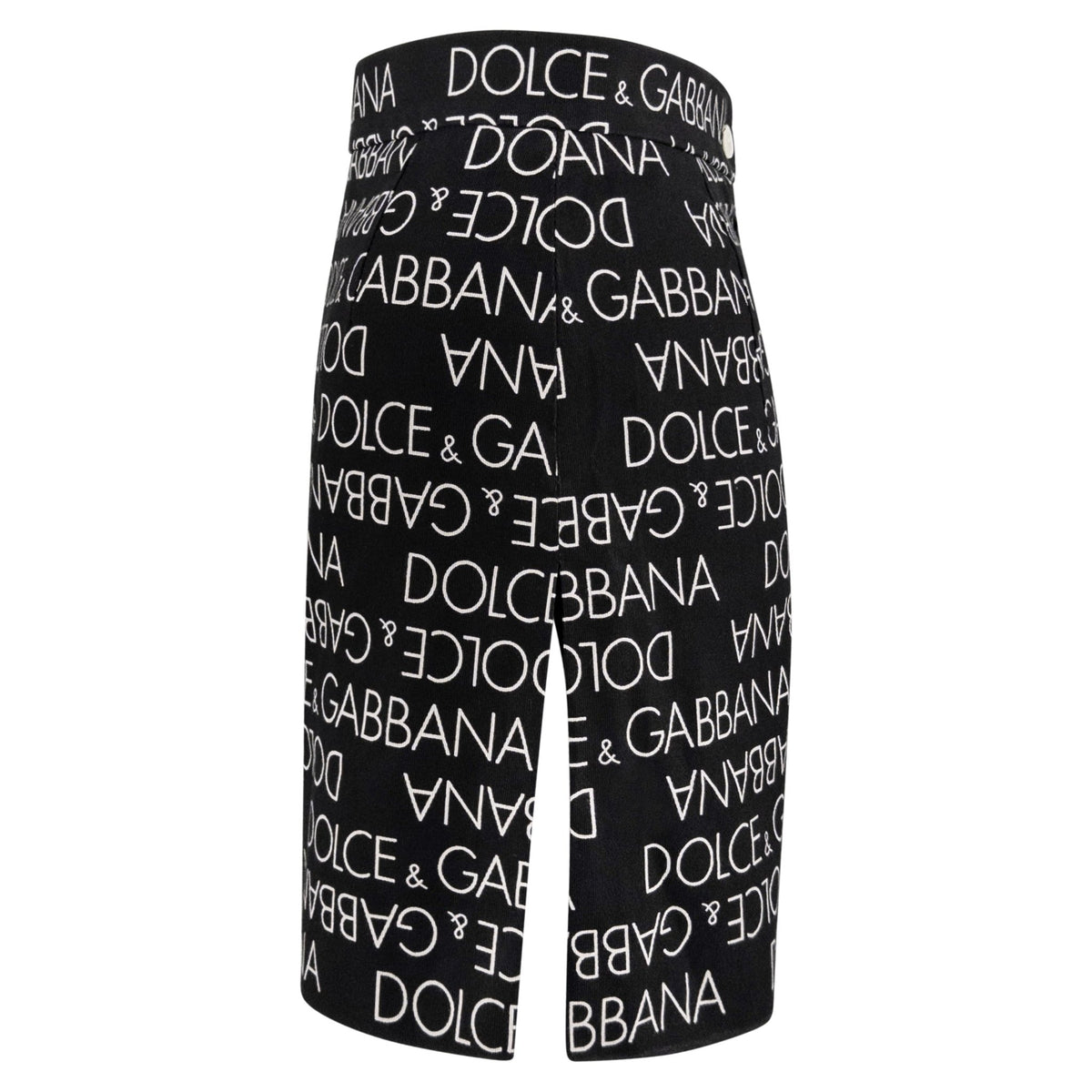 S/S 1995 Dolce & Gabbana Logo Pattern Black Cotton High Slit Mini Skirt - RealList