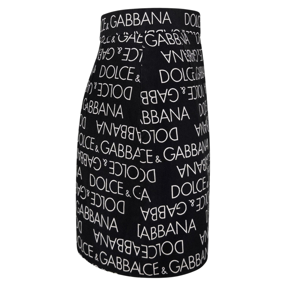 S/S 1995 Dolce & Gabbana Logo Pattern Black Cotton High Slit Mini Skirt - RealList