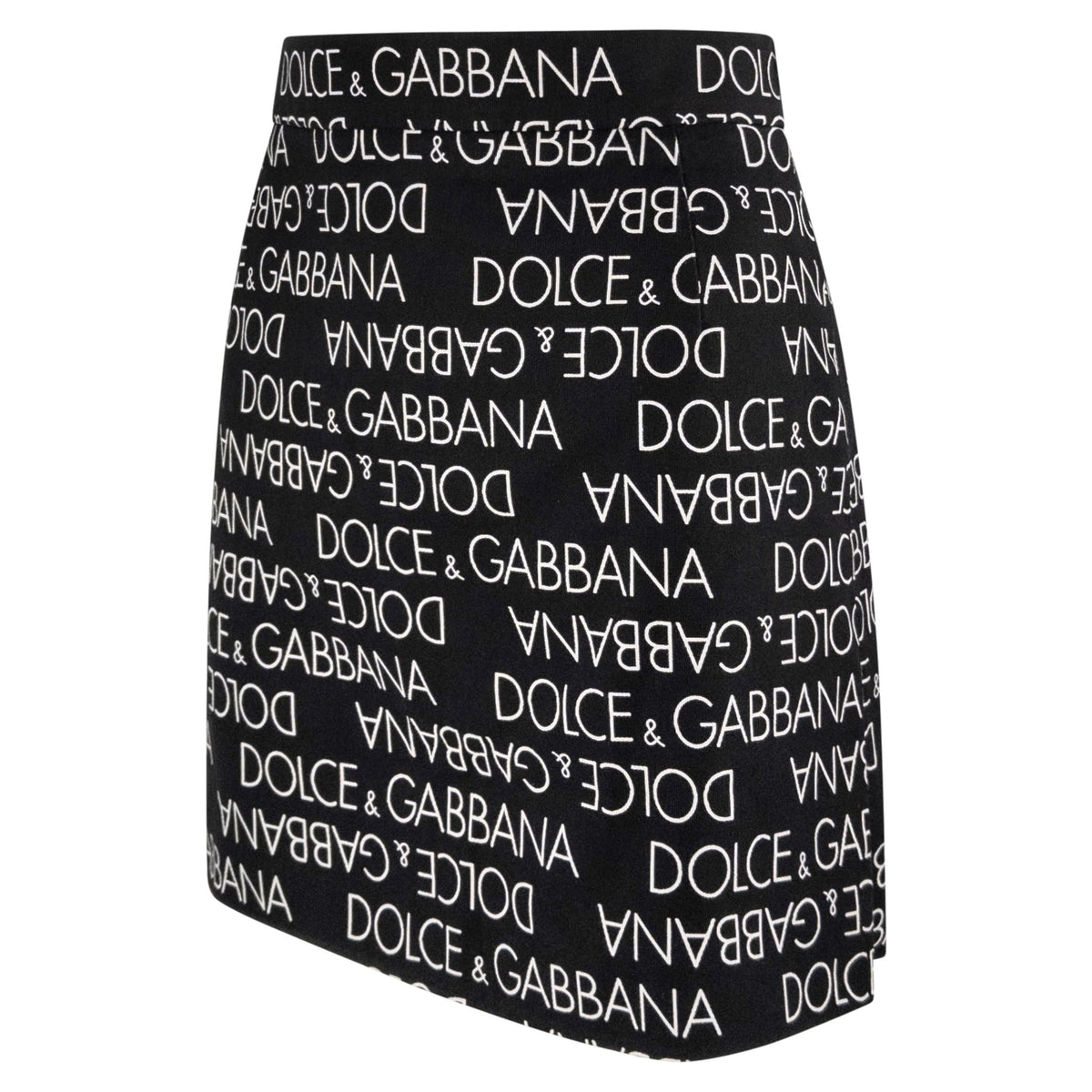 S/S 1995 Dolce & Gabbana Logo Pattern Black Cotton High Slit Mini Skirt - RealList