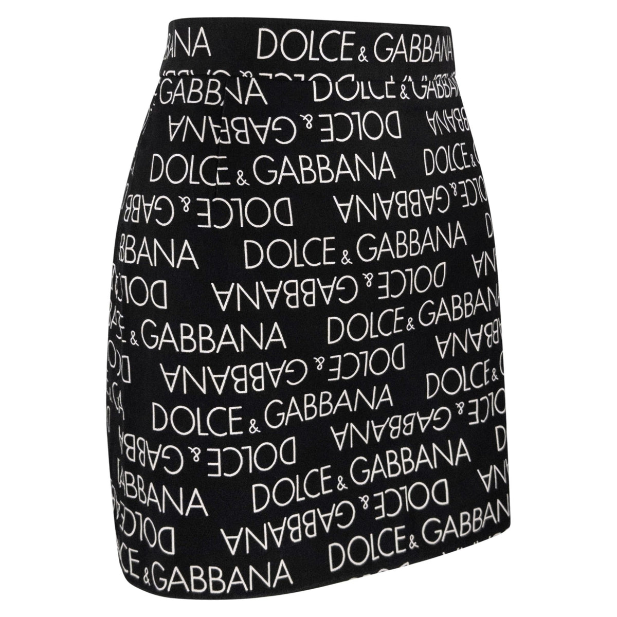 S/S 1995 Dolce & Gabbana Logo Pattern Black Cotton High Slit Mini Skirt - RealList