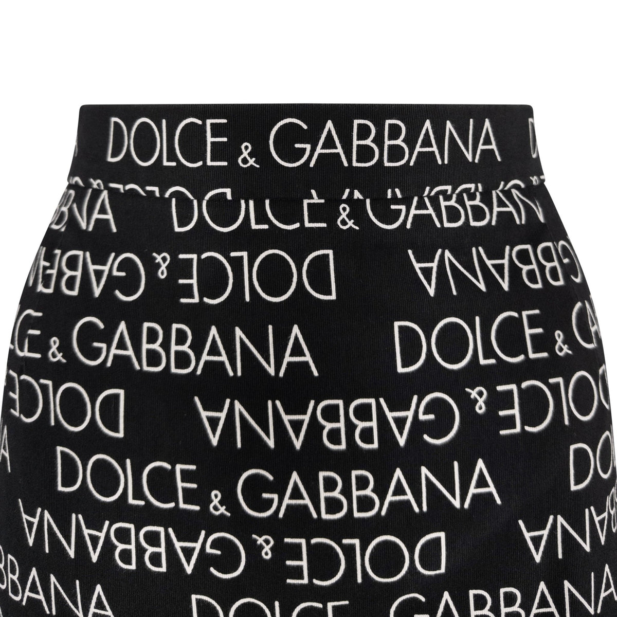 S/S 1995 Dolce & Gabbana Logo Pattern Black Cotton High Slit Mini Skirt - RealList