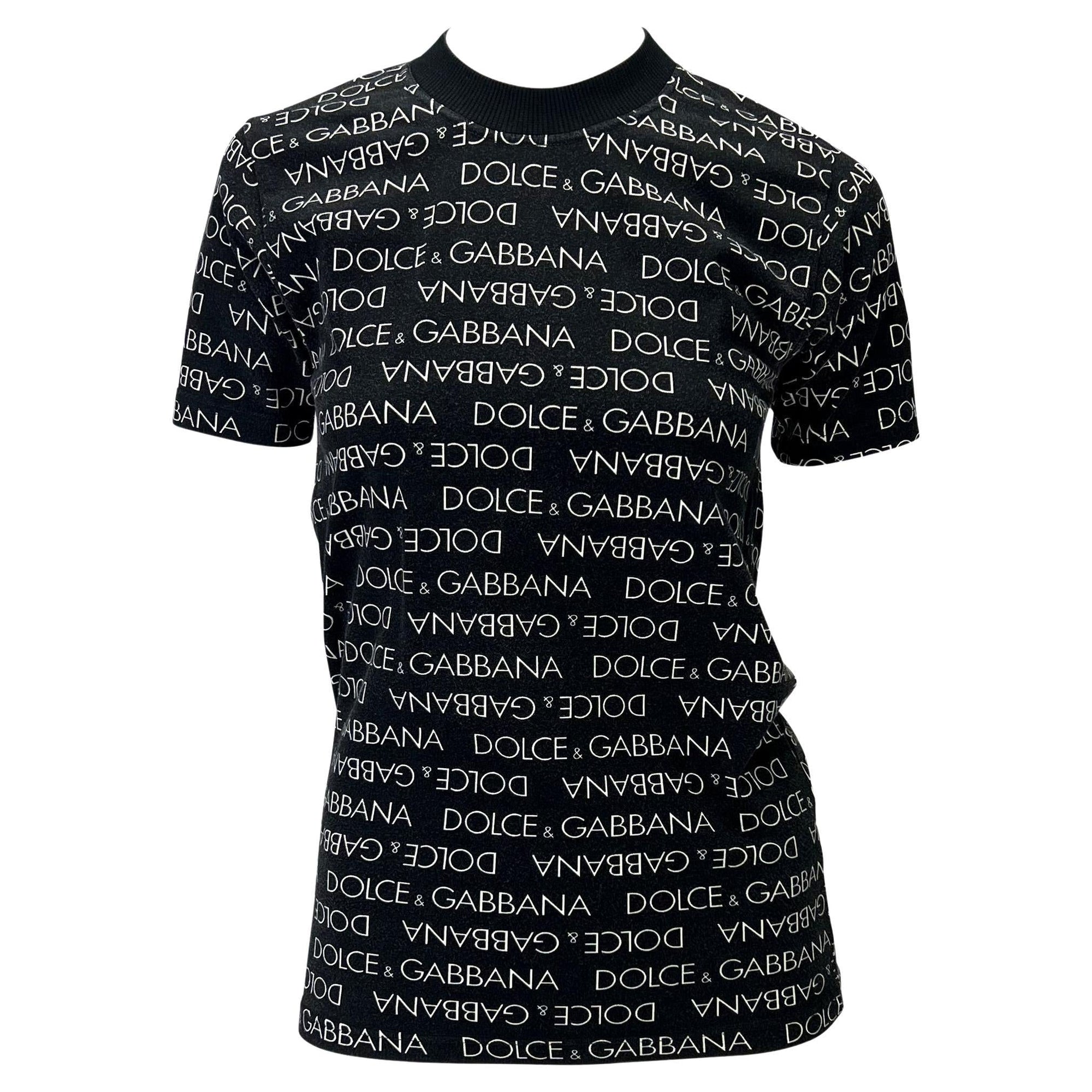 S/S 1995 Dolce & Gabbana Men's Logo Print Intimo Black White Stretch T-Shirt - RealList