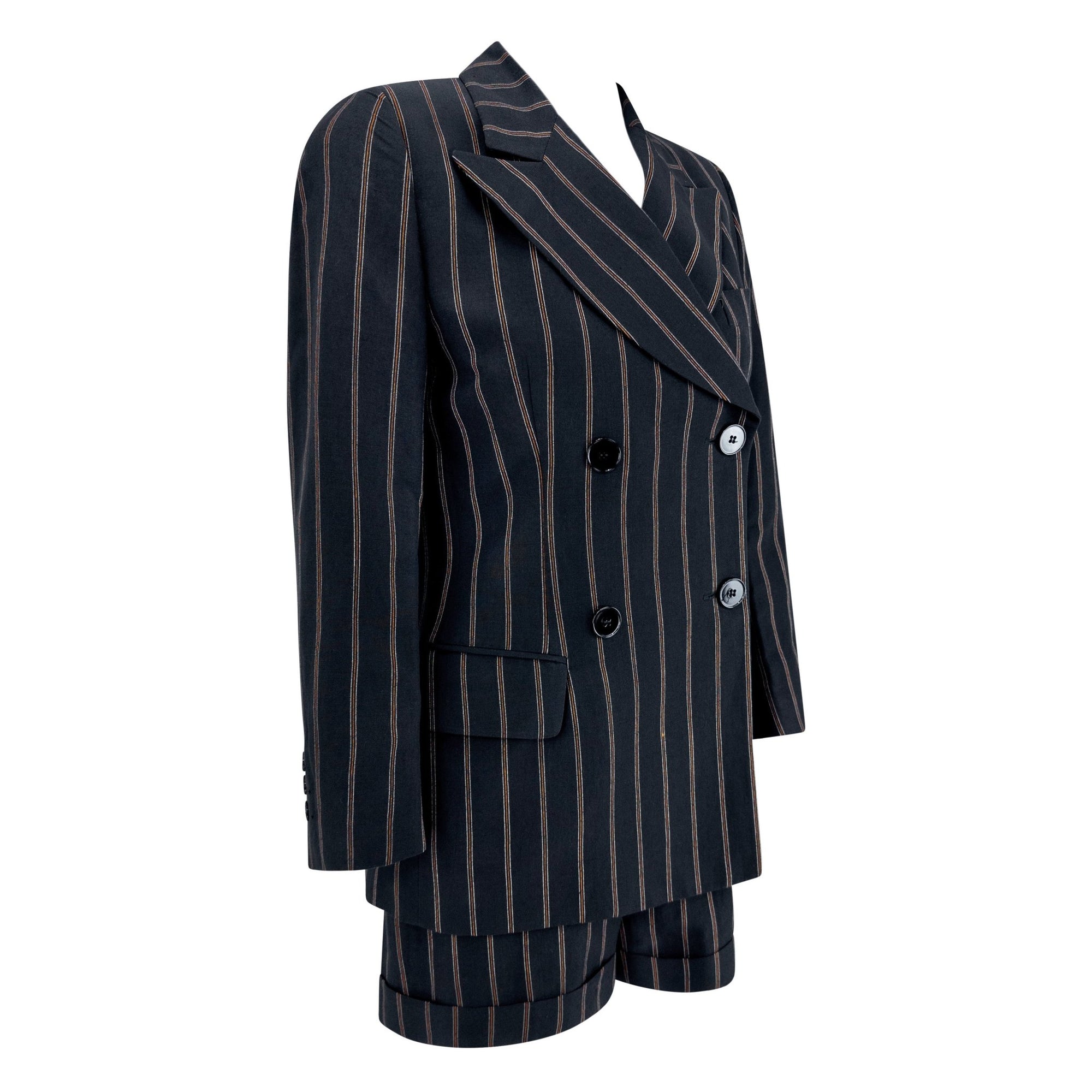 S/S 1995 Dolce & Gabbana Runway Black Pinstripe Short Shorts Suit Set - RealList