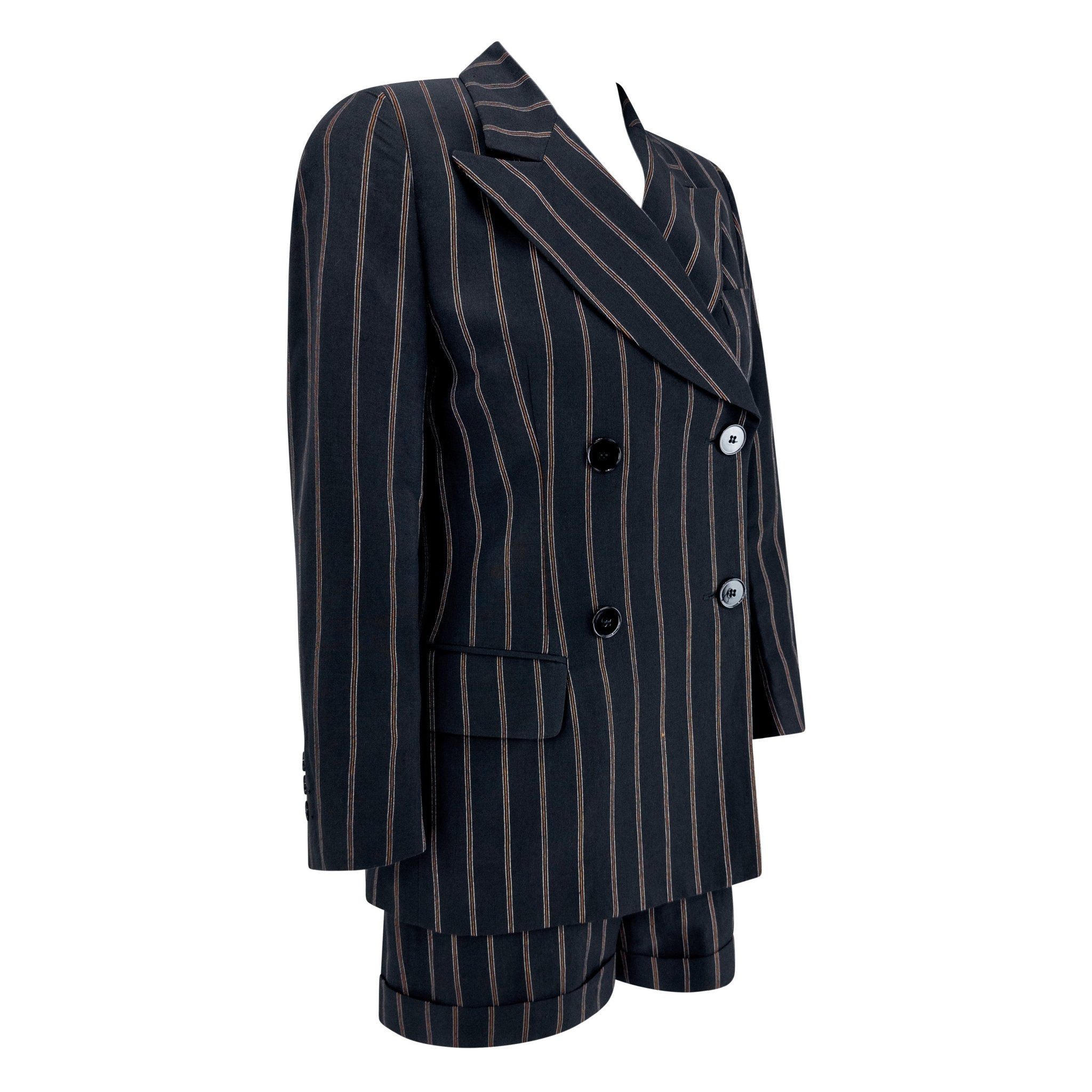 S/S 1995 Dolce & Gabbana Runway Black Pinstripe Short Shorts Suit Set - RealList