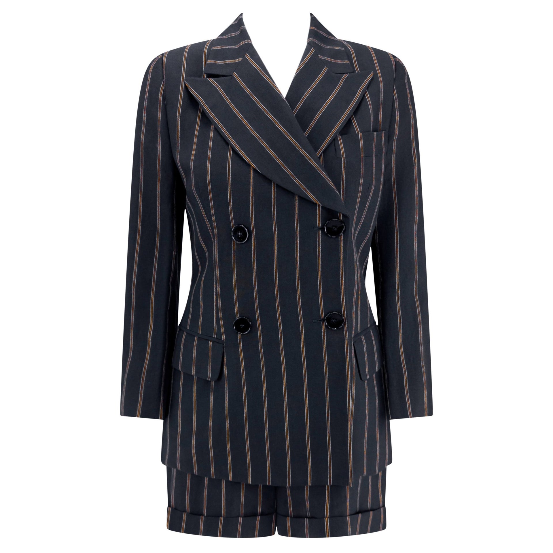 S/S 1995 Dolce & Gabbana Runway Black Pinstripe Short Shorts Suit Set - RealList