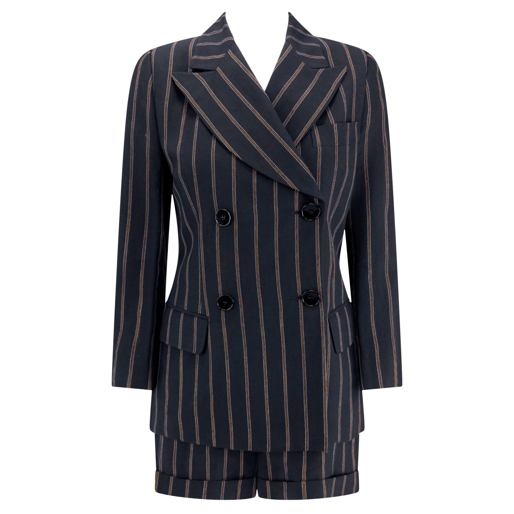 S/S 1995 Dolce & Gabbana Runway Black Pinstripe Short Shorts Suit Set - RealList